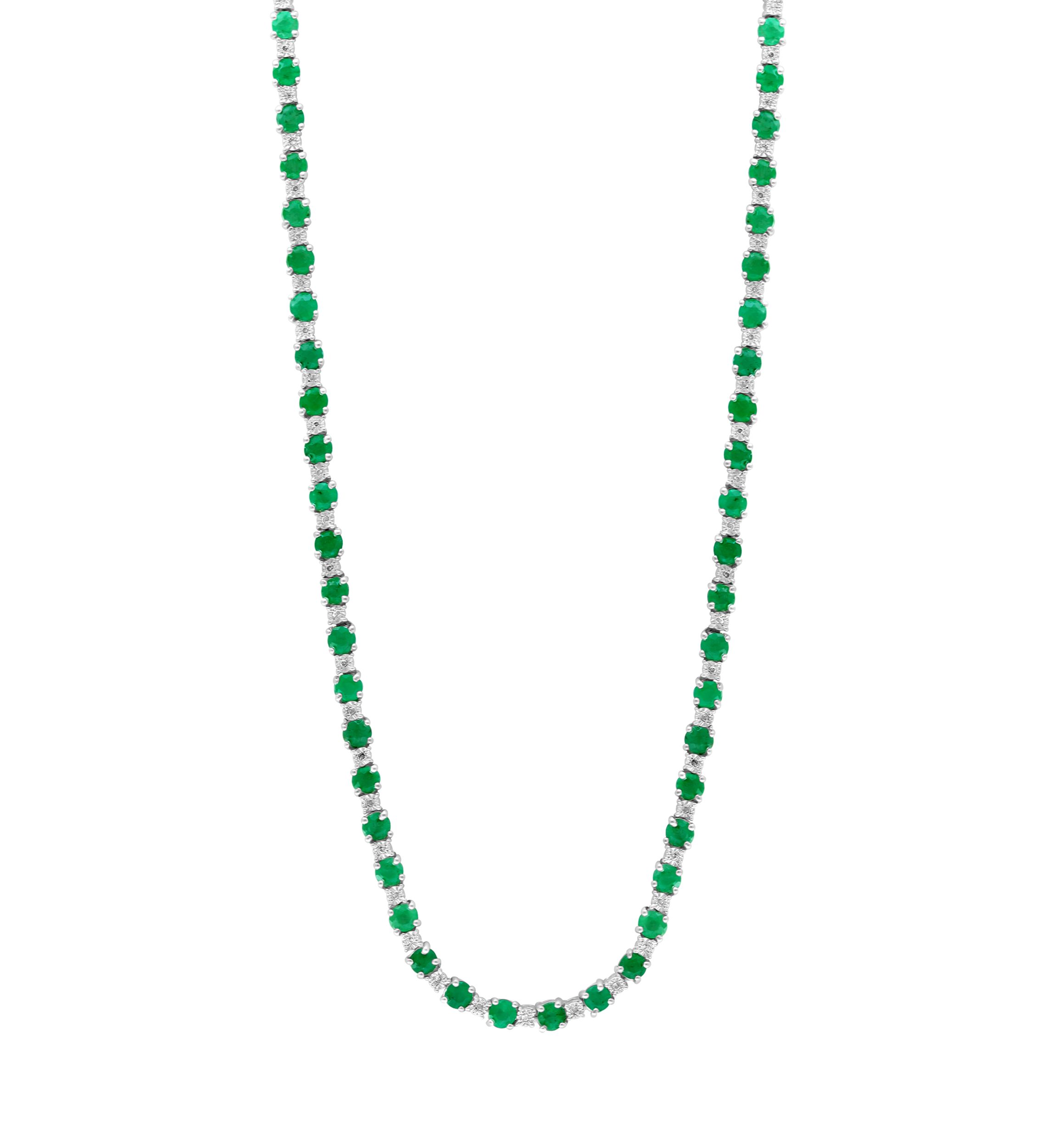 Diamond and Natural Emerald Necklace in Sterling Silver