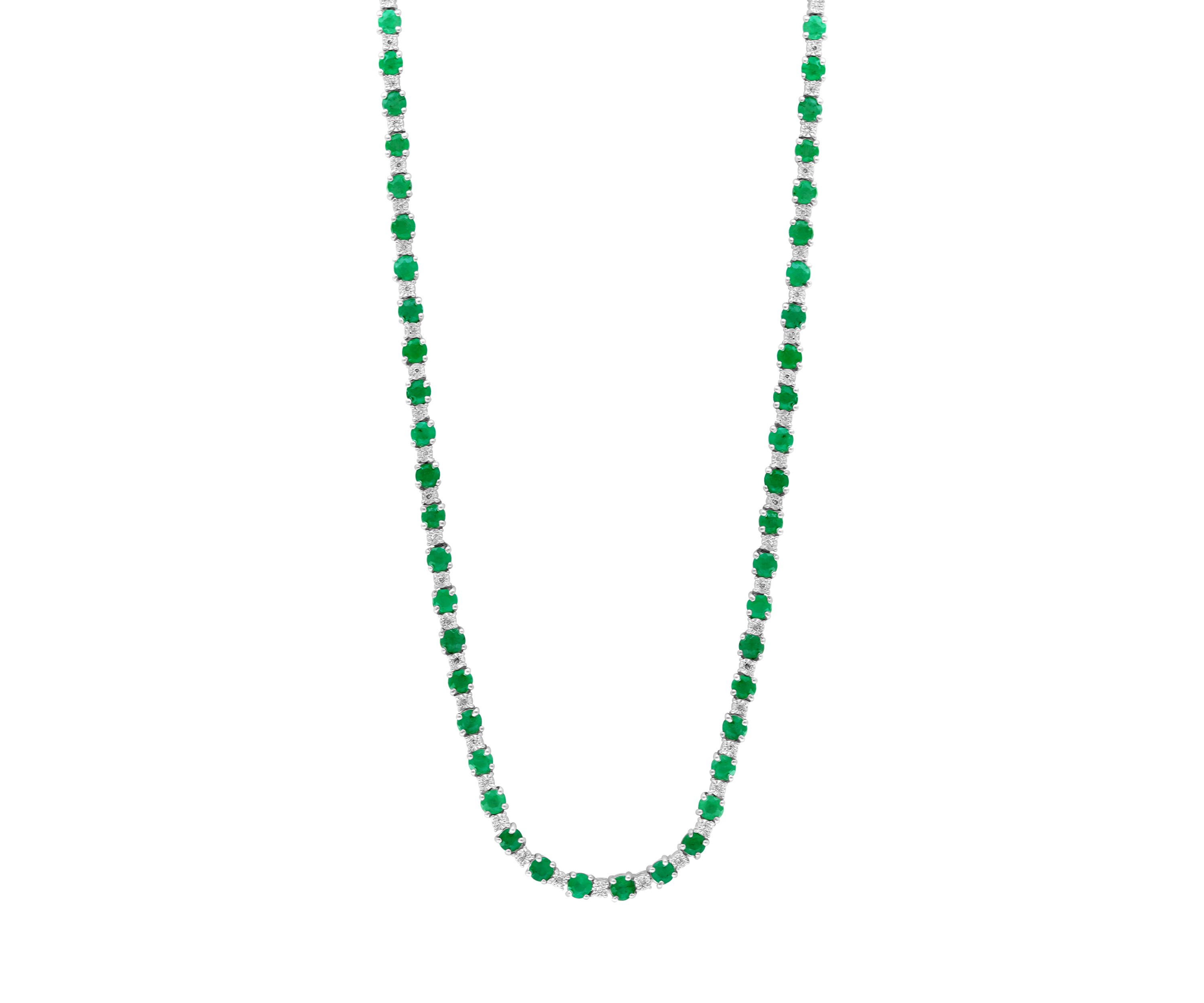 Diamond and Natural Emerald Necklace in Sterling Silver