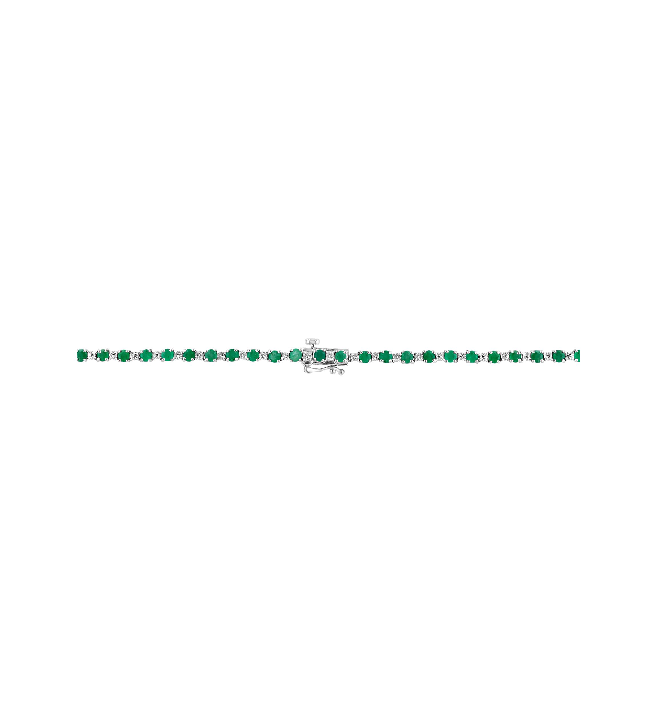 Diamond and Natural Emerald Necklace in Sterling Silver