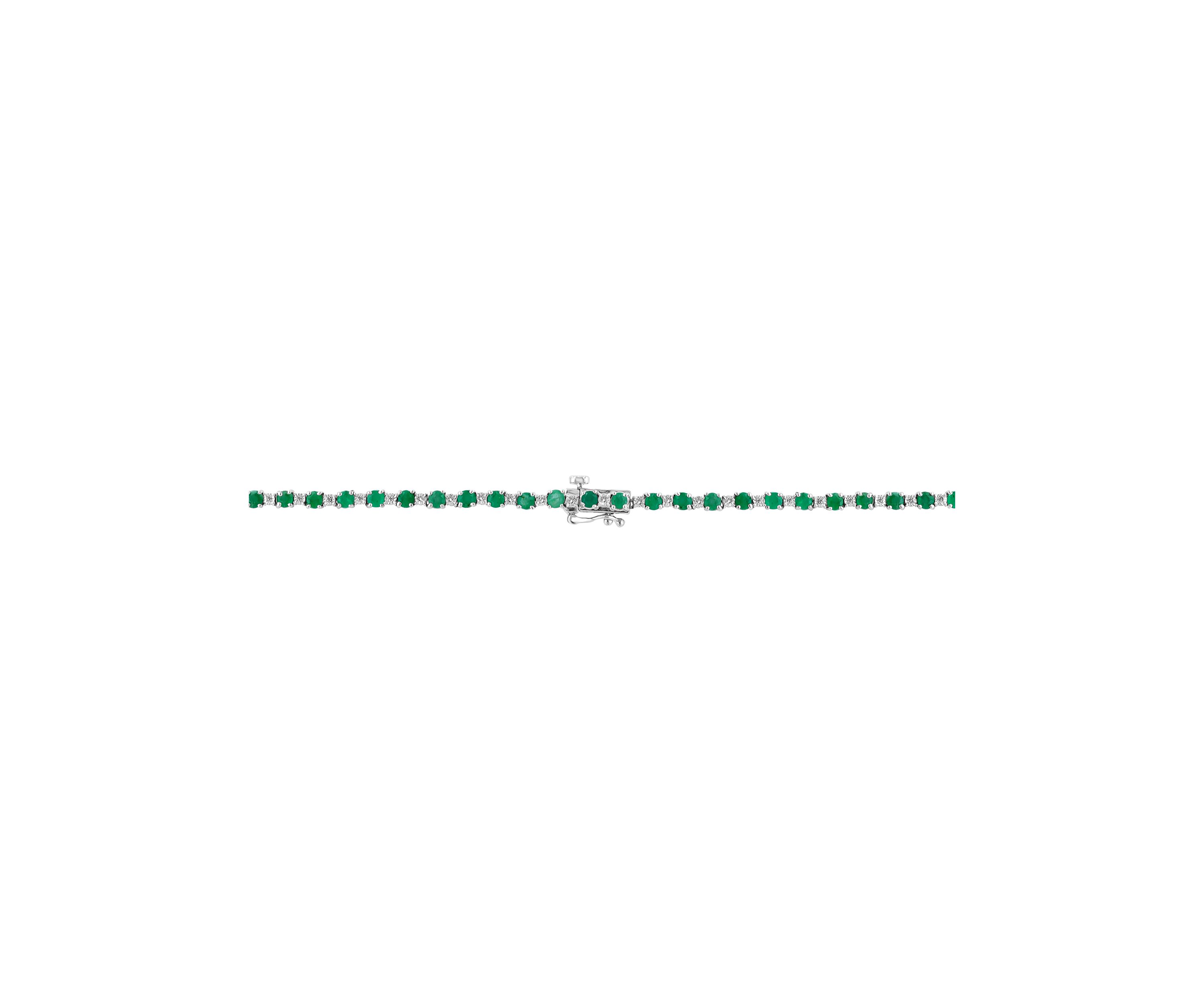 Diamond and Natural Emerald Necklace in Sterling Silver