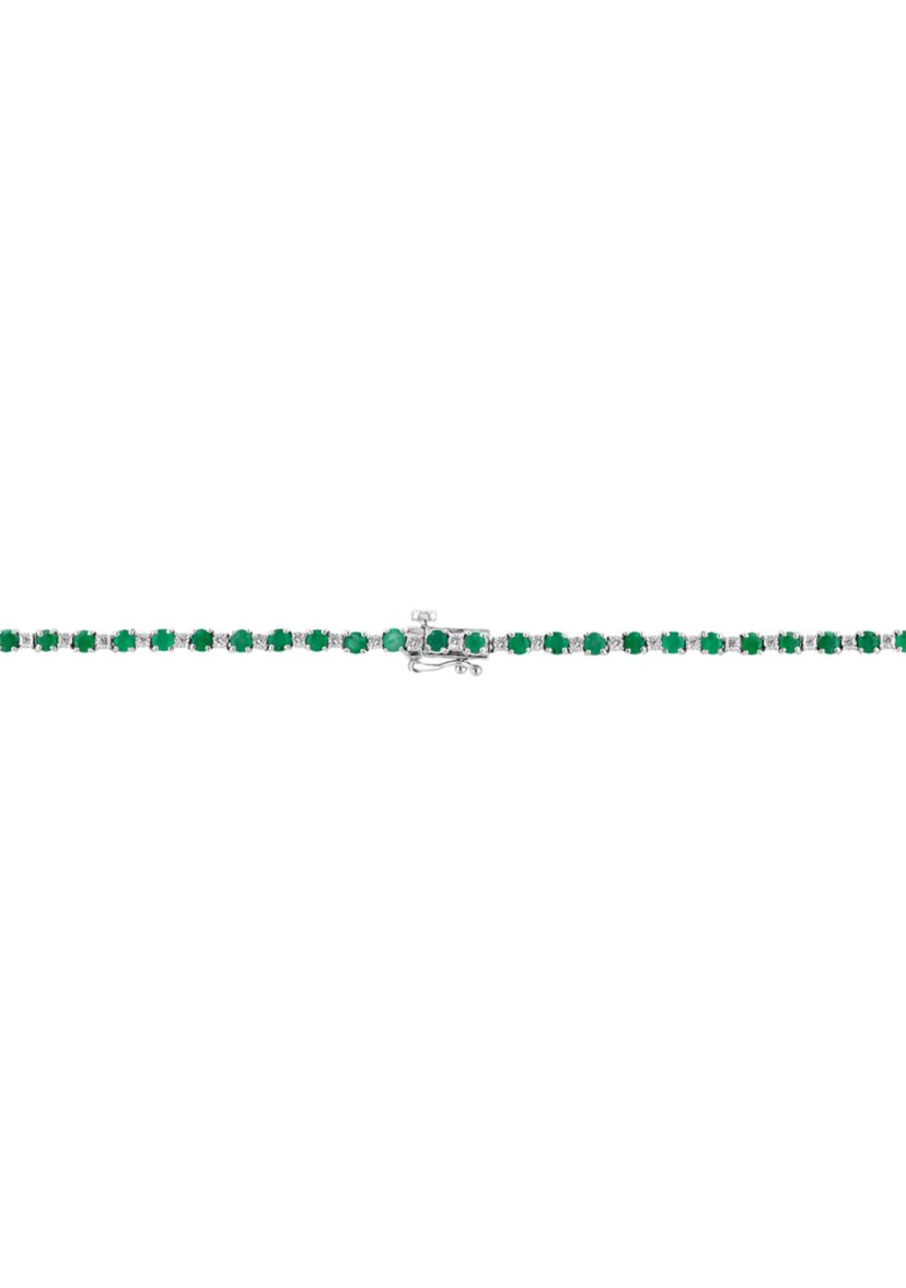 Diamond and Natural Emerald Necklace in Sterling Silver