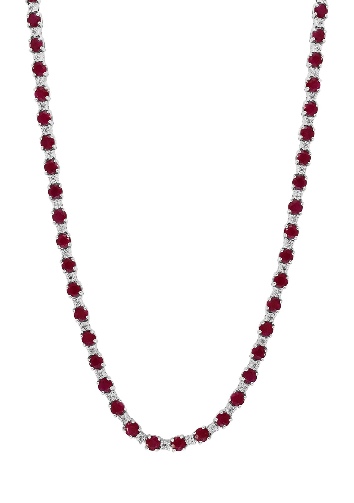 Diamond and Natural Ruby Necklace in Sterling Silver
