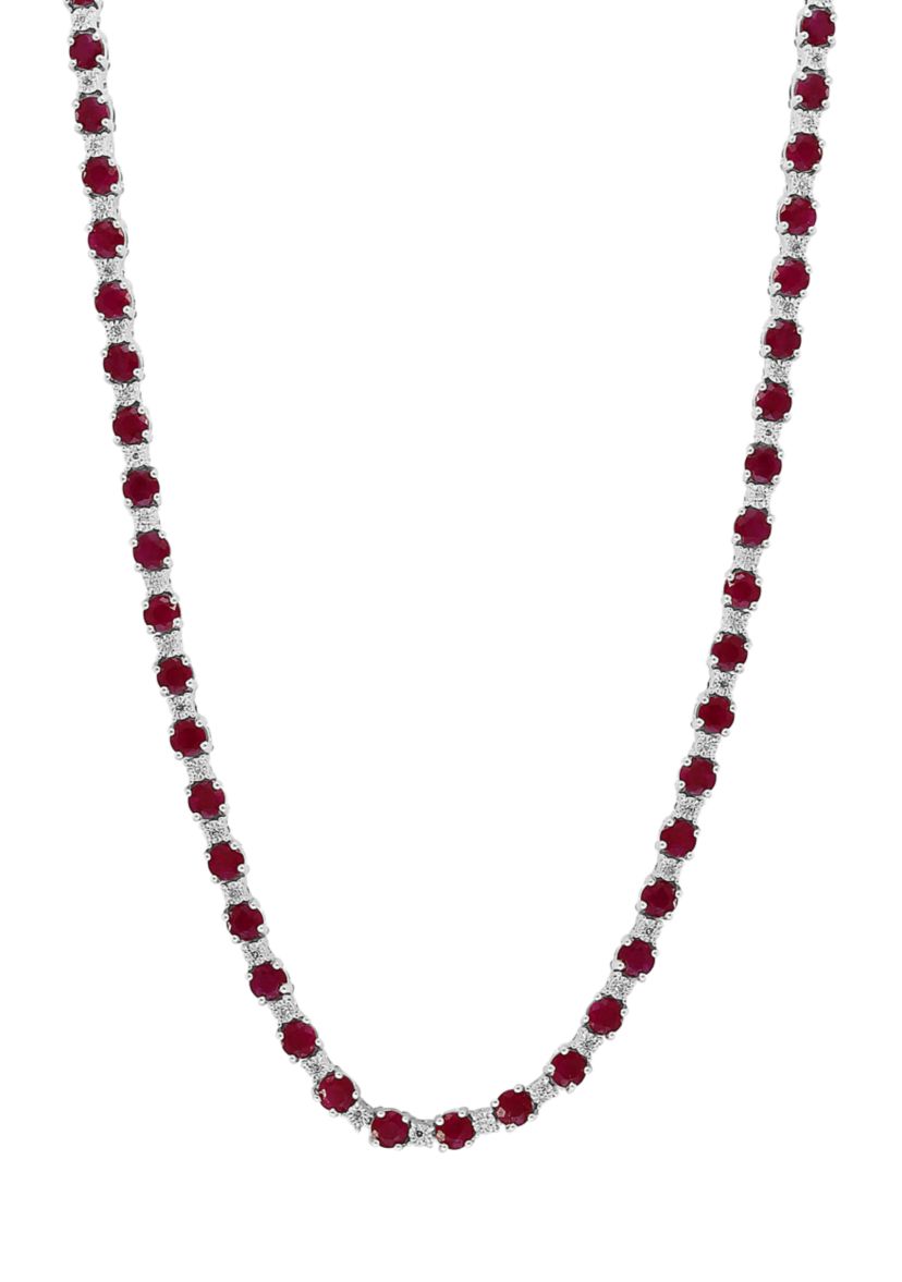 Diamond and Natural Ruby Necklace in Sterling Silver