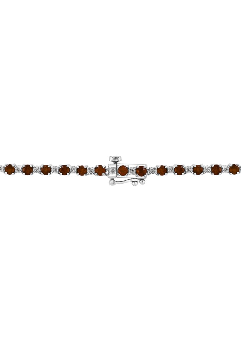 Diamond and Natural Ruby Necklace in Sterling Silver