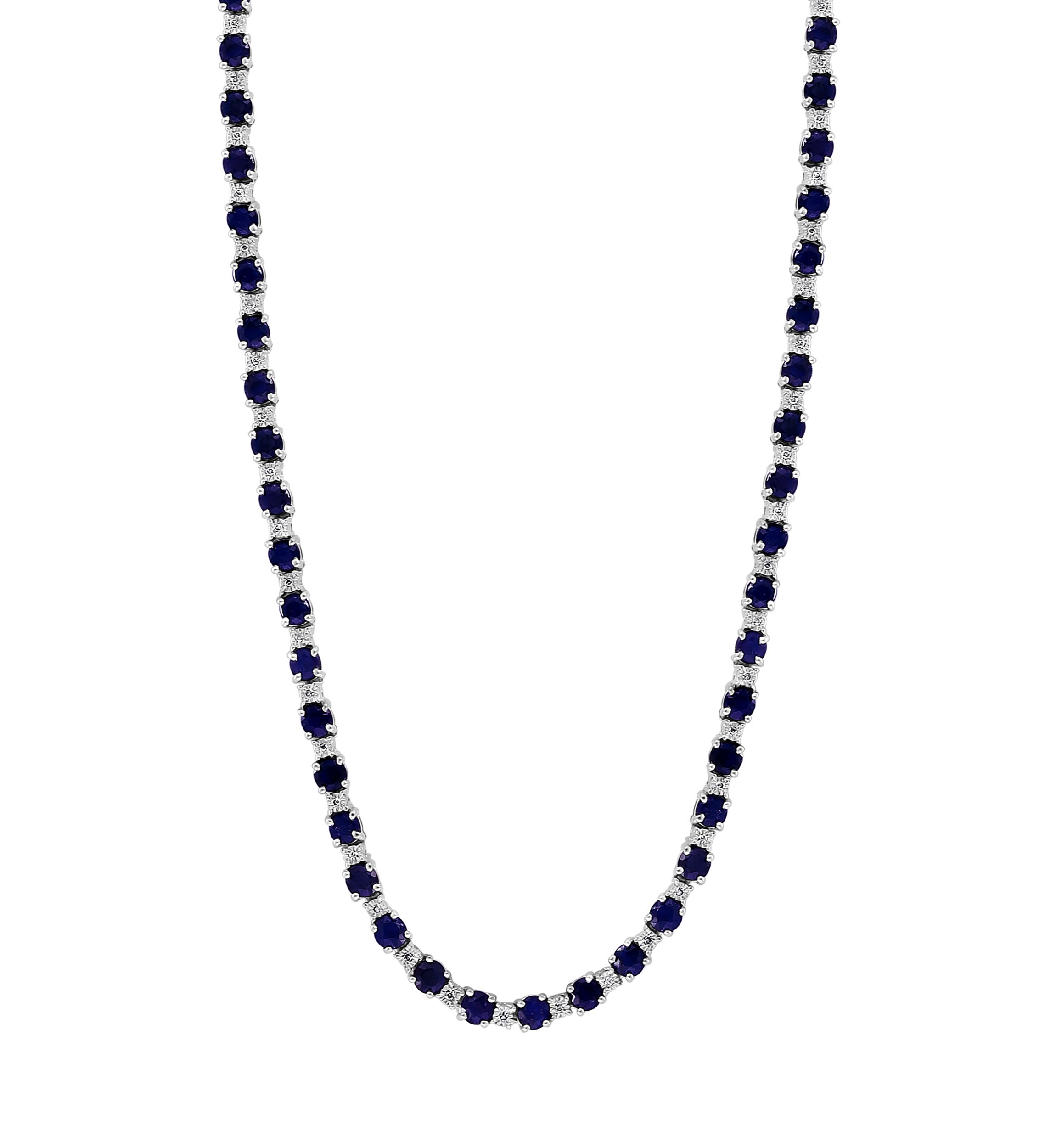 Diamond and Natural Sapphire Necklace in Sterling Silver