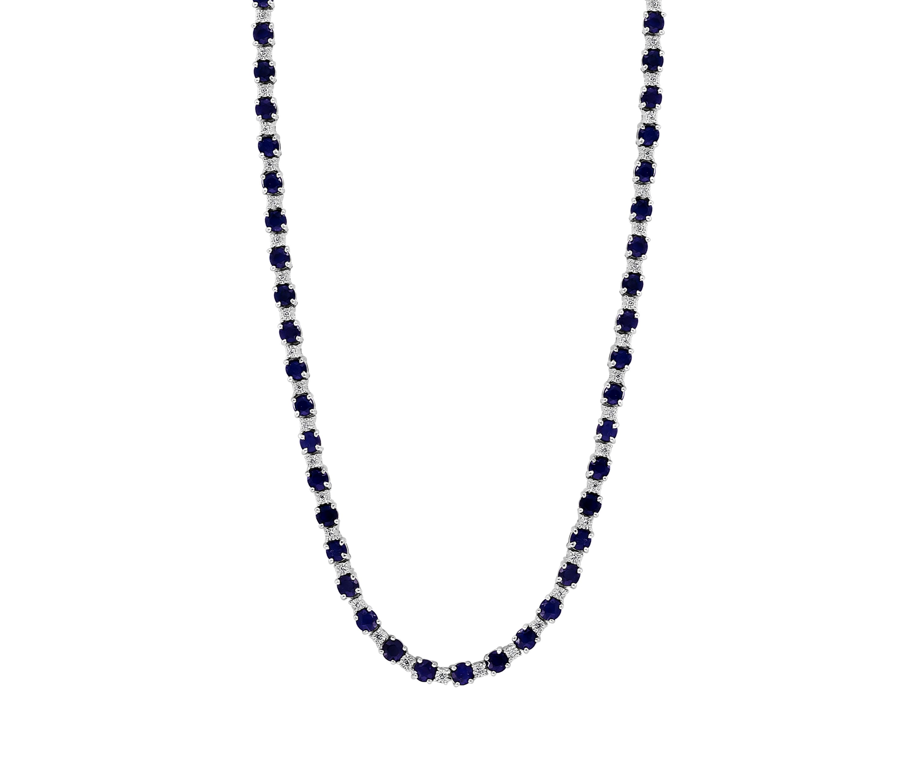 Diamond and Natural Sapphire Necklace in Sterling Silver