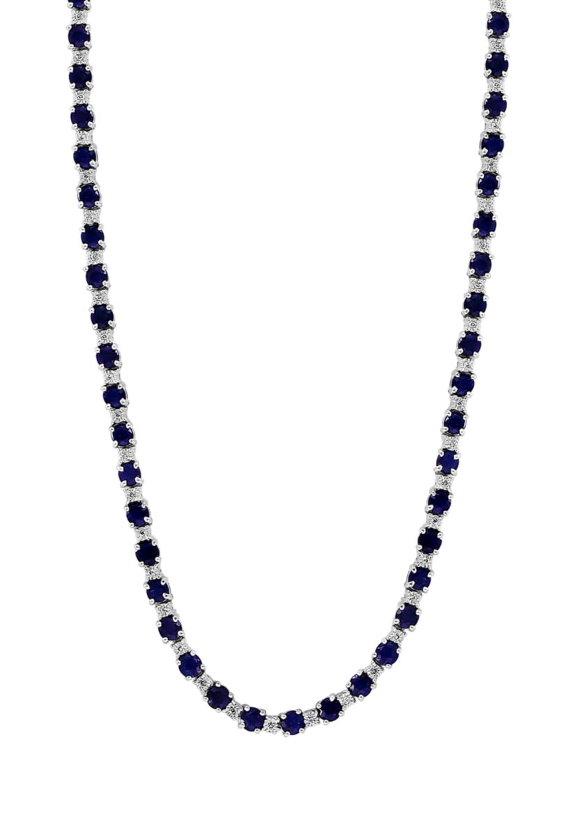 Diamond and Natural Sapphire Necklace in Sterling Silver
