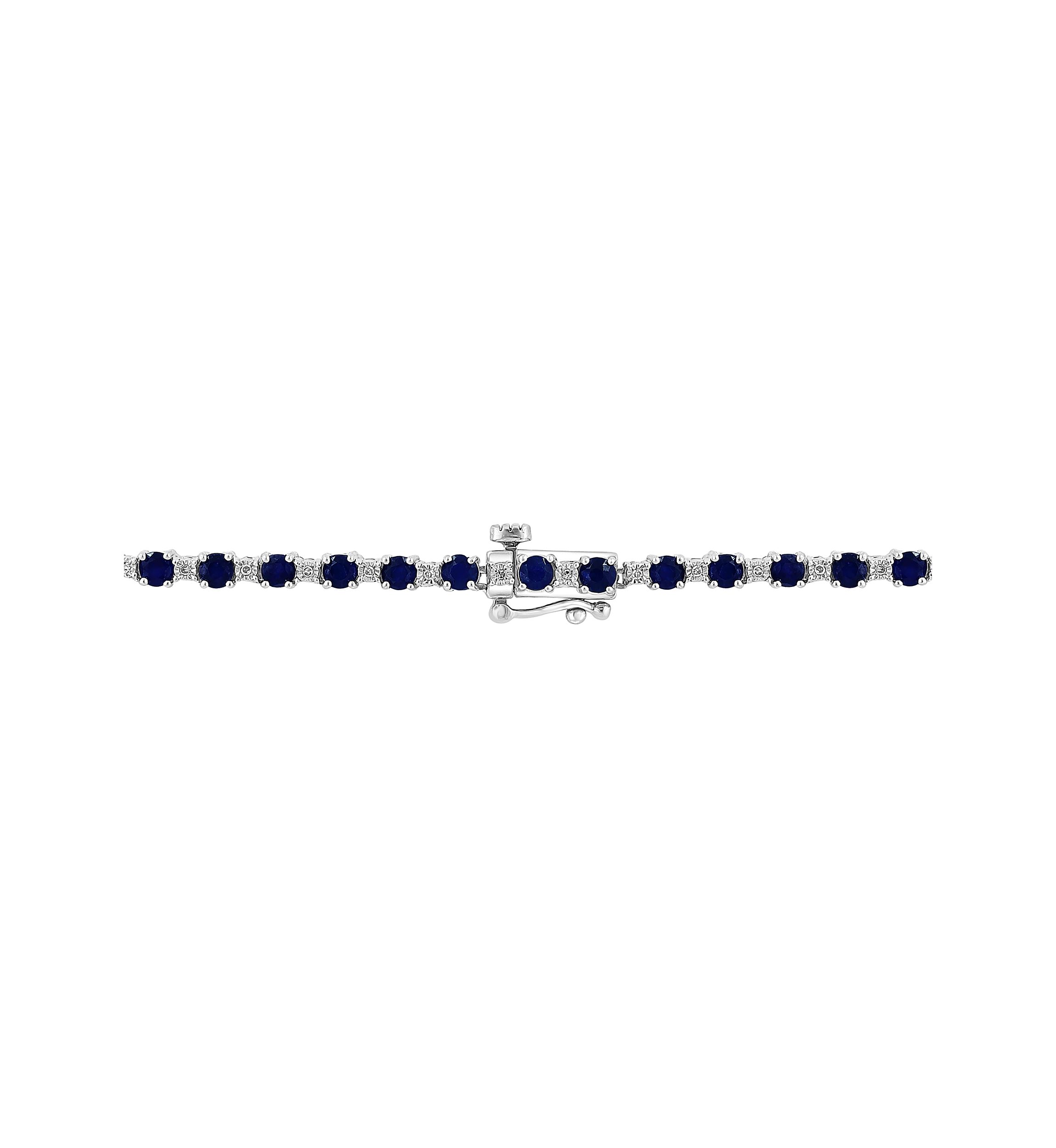 Diamond and Natural Sapphire Necklace in Sterling Silver