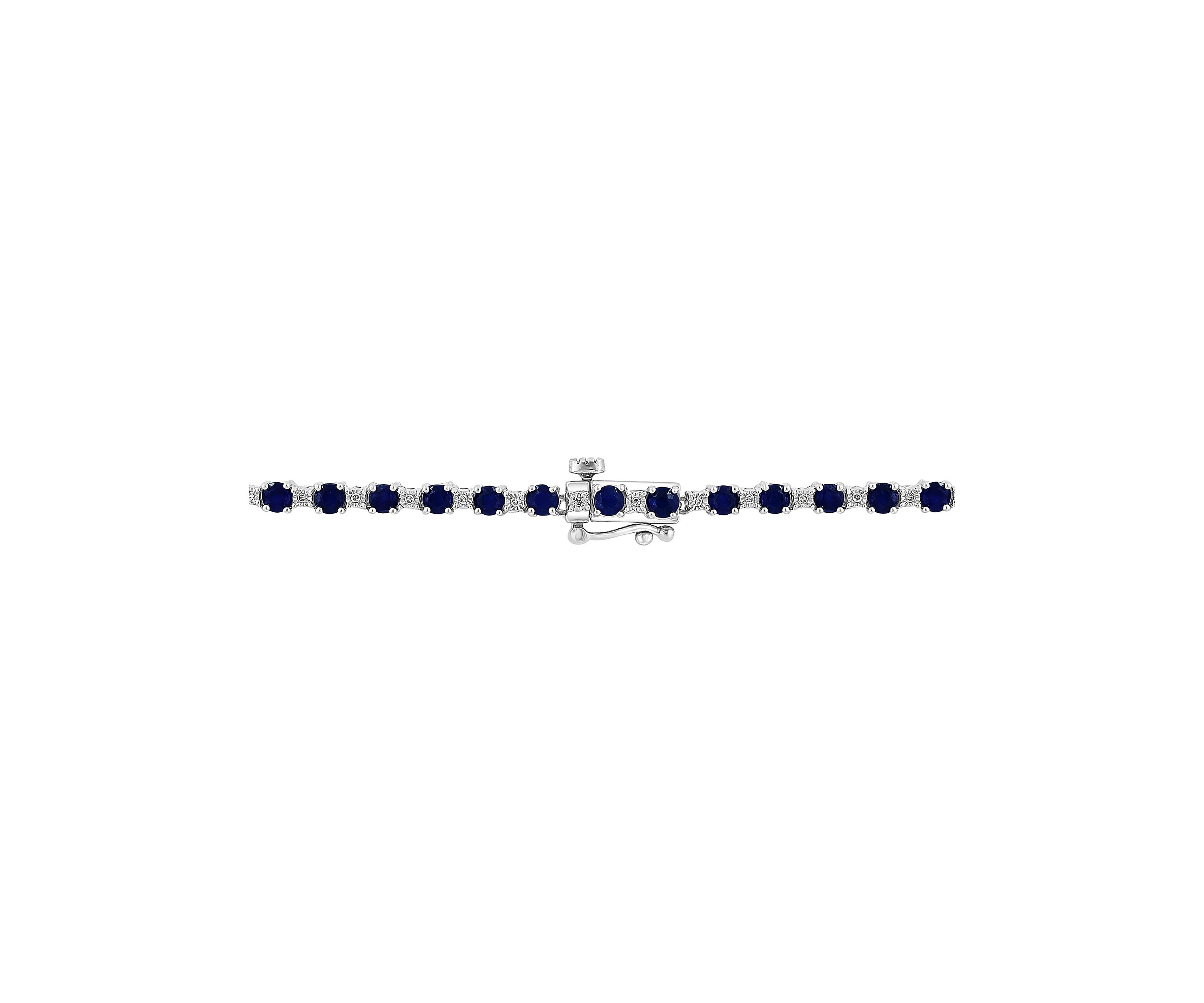 Diamond and Natural Sapphire Necklace in Sterling Silver