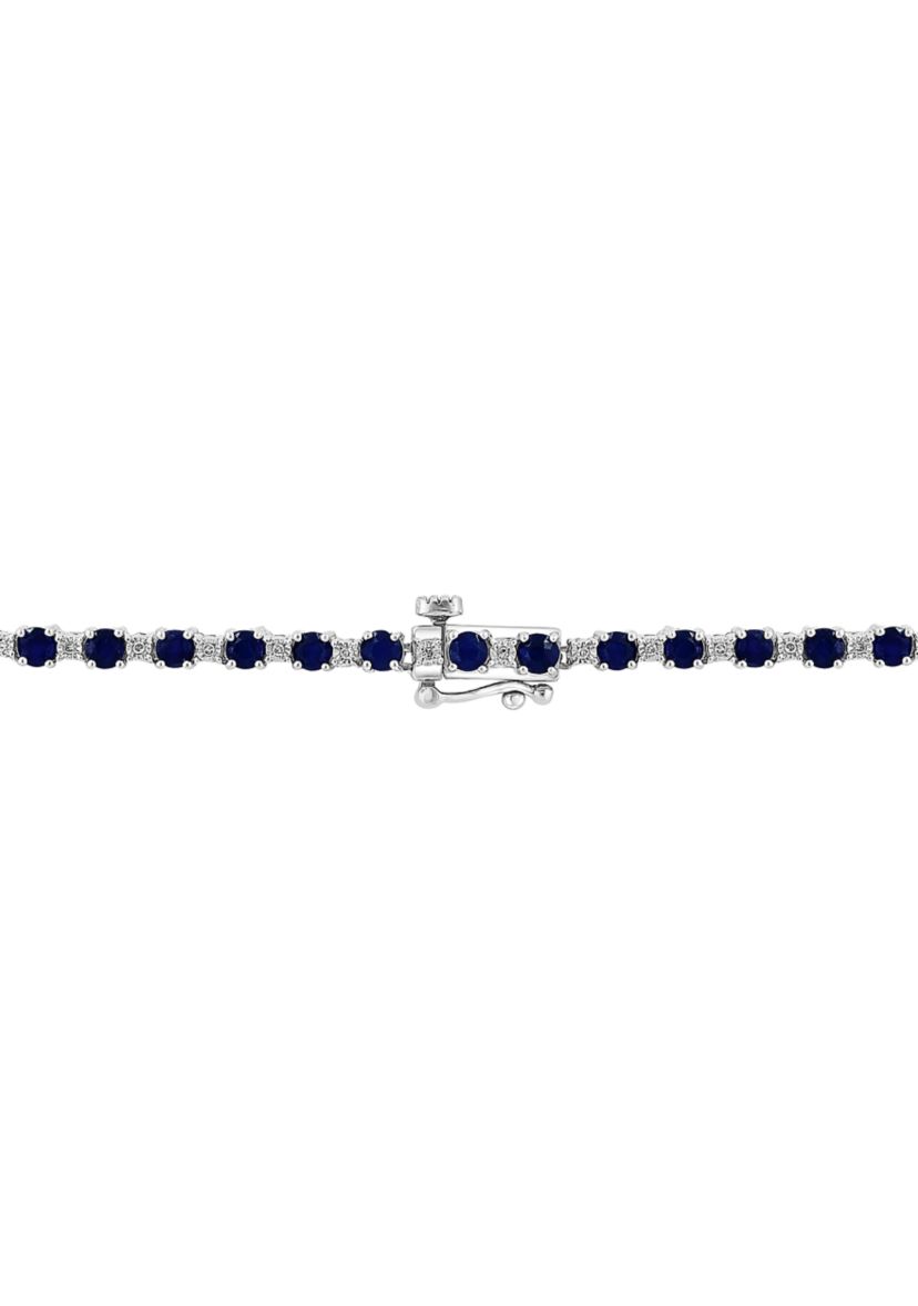Diamond and Natural Sapphire Necklace in Sterling Silver