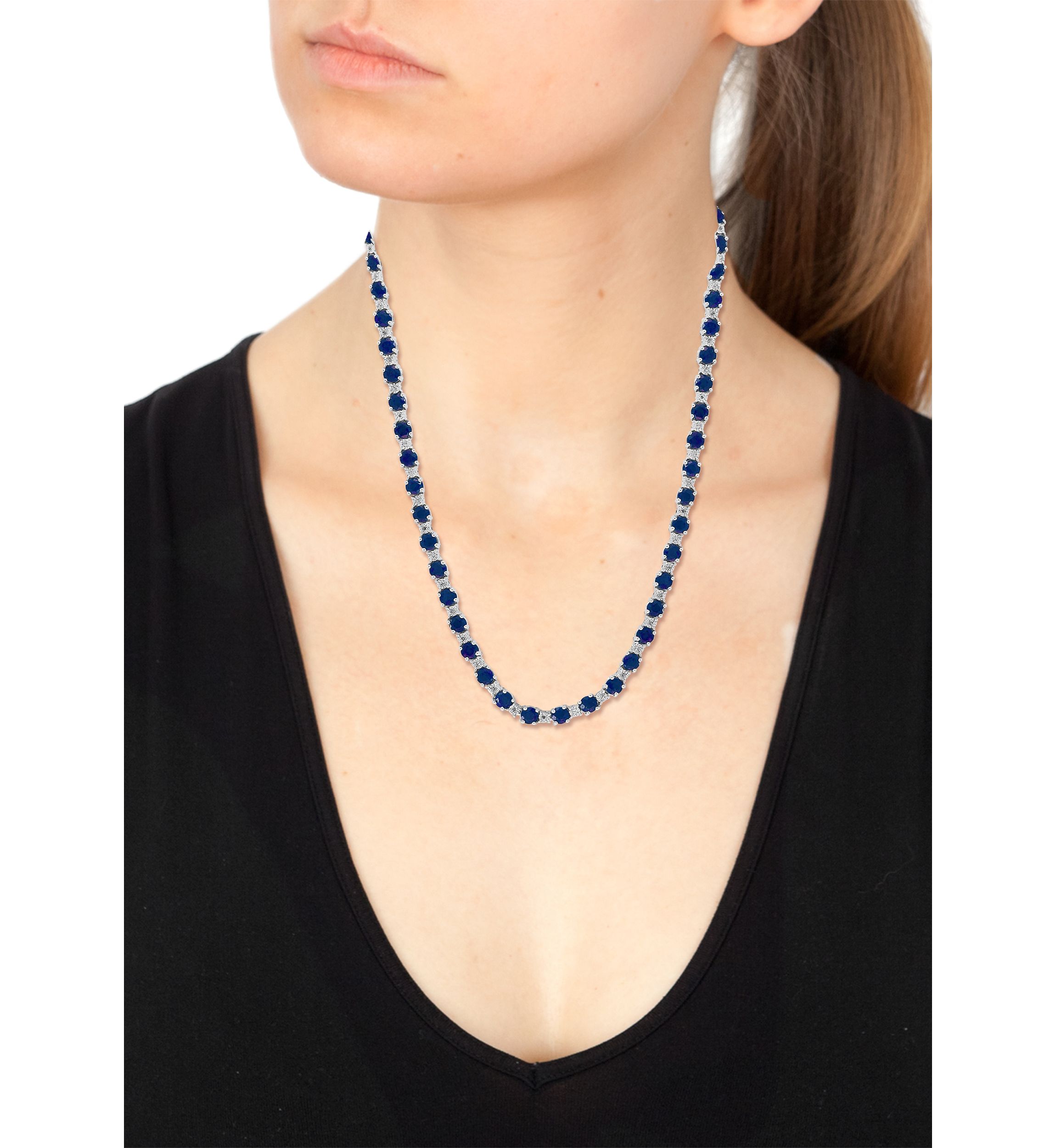 Diamond and Natural Sapphire Necklace in Sterling Silver