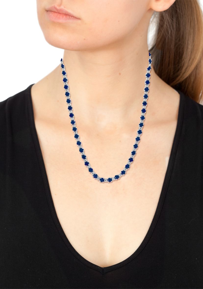 Diamond and Natural Sapphire Necklace in Sterling Silver