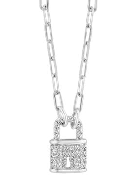 Effy 1/8 ct. t.w. Diamond Lock Necklace in Sterling Silver, 16 in