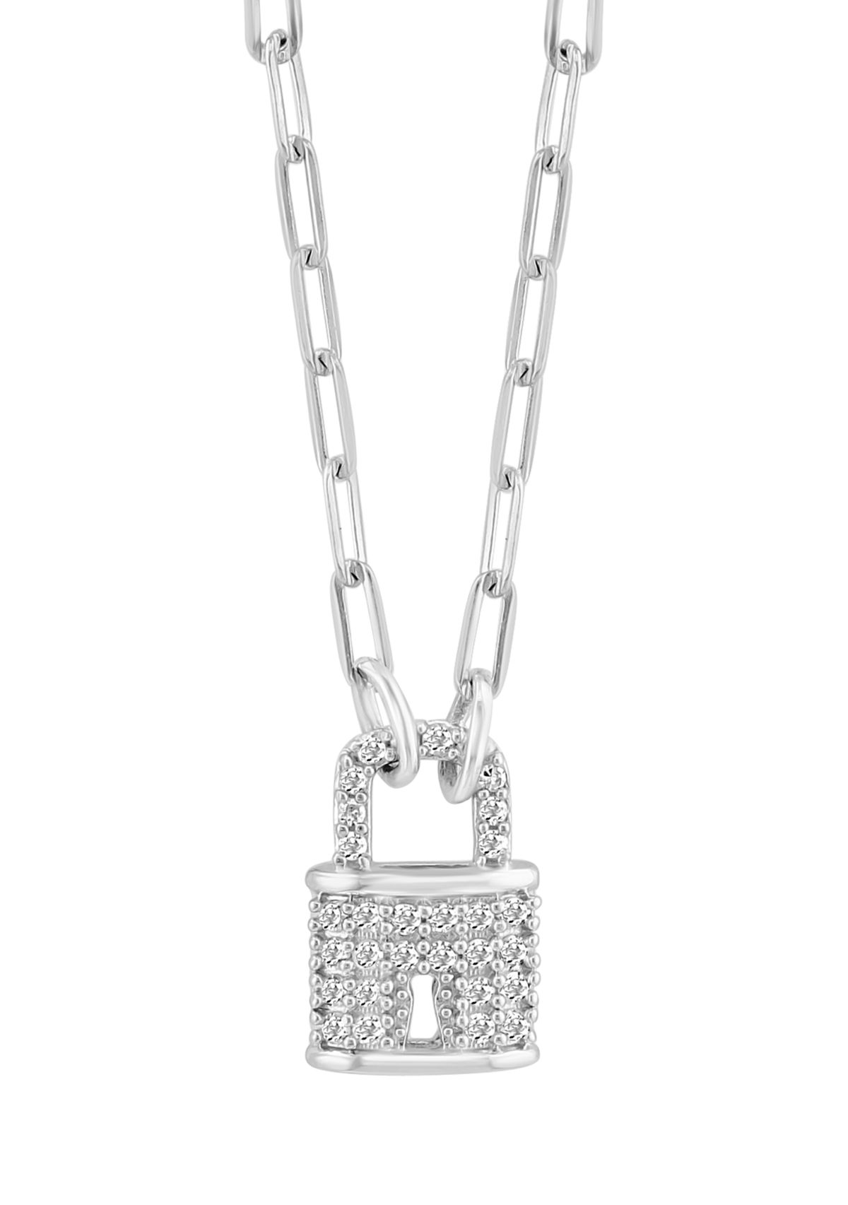 1/8 ct. t.w. Diamond Lock Necklace in Sterling Silver
