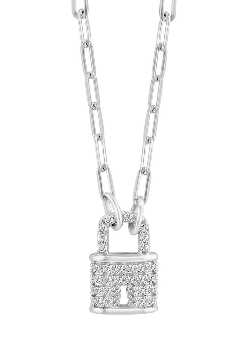 1/8 ct. t.w. Diamond Lock Necklace in Sterling Silver