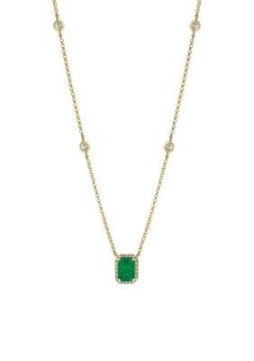 Effy® Emerald and Diamond Pendant Necklace in 14K Yellow Gold | belk