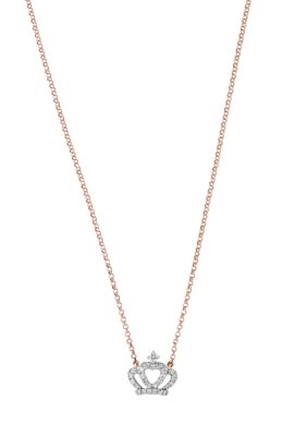 Effy 1/8 Ct. T.w. Diamond Crown Pendant Necklace In 14K Rose Gold, 16 In -  0191120123769