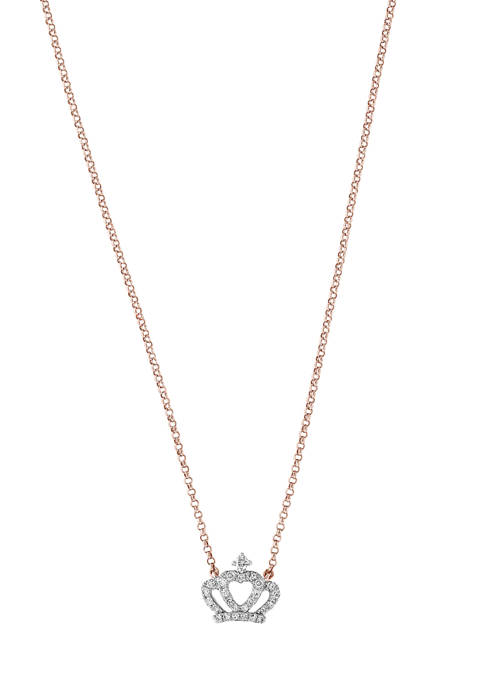 1/8 ct. t.w. Diamond Crown Pendant Necklace in 14K Rose Gold