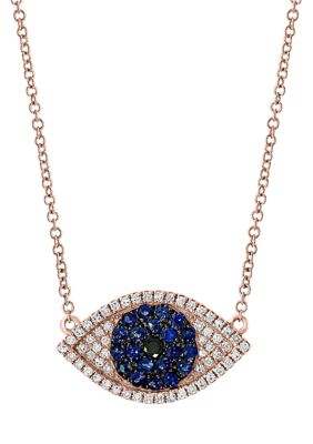 Effy 1/5 Ct. T.w. Diamond And Black Diamond With 1/4 Ct. T.w. Natural Sapphire Eye Necklace In 14K Rose Gold, 16 In -  0191120344171
