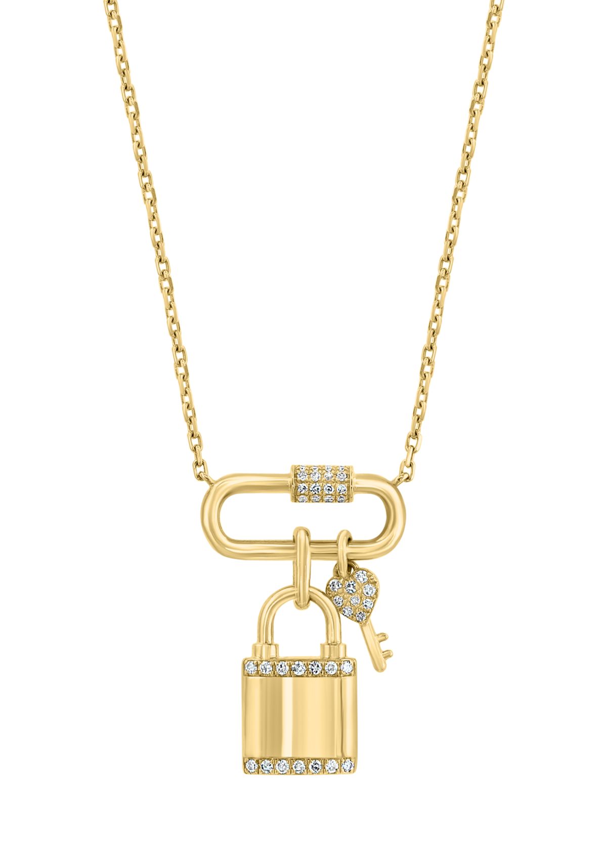 1/8 ct. t.w. Diamond Lock and Key Necklace in 14K Yellow Gold