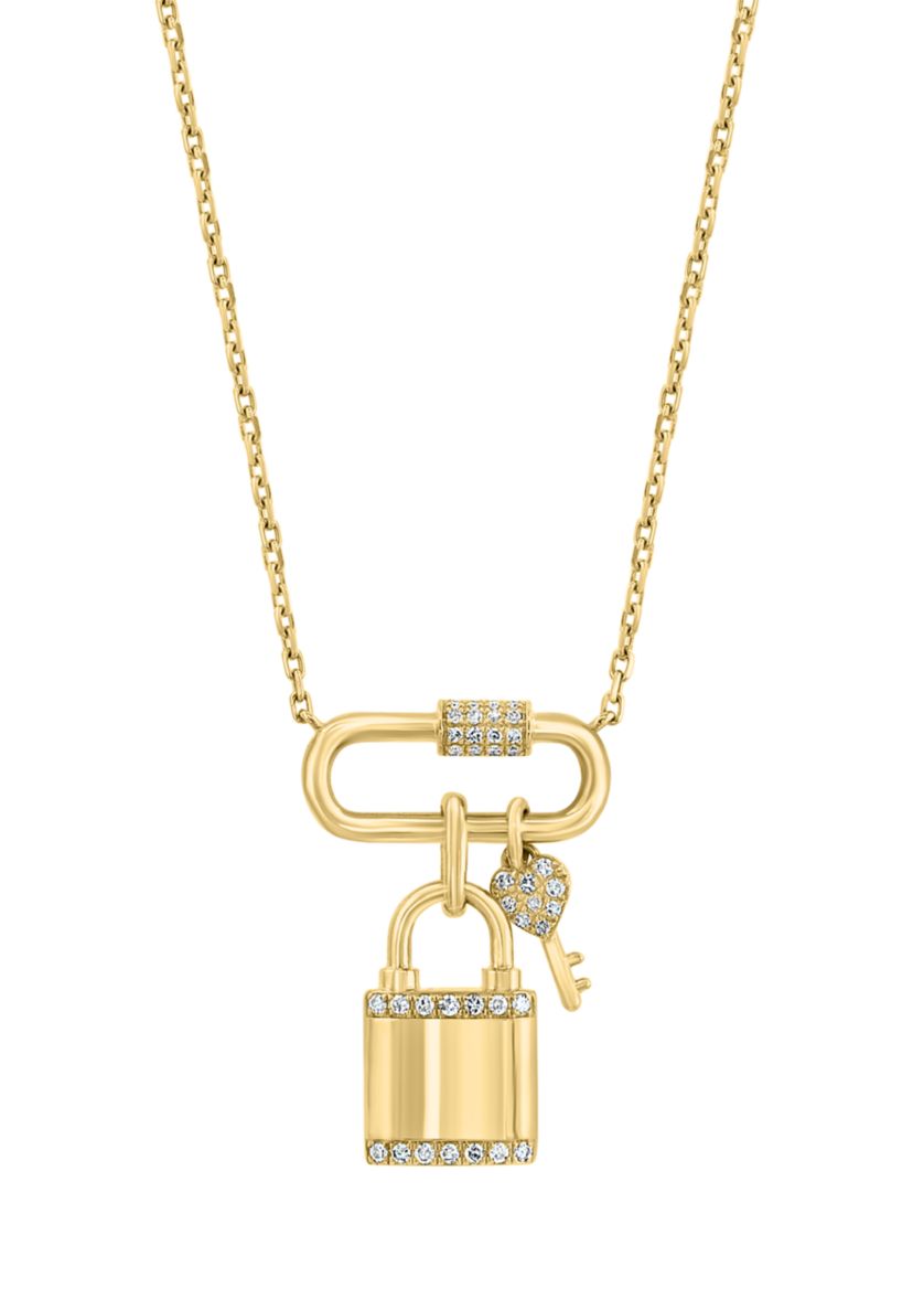 1/8 ct. t.w. Diamond Lock and Key Necklace in 14K Yellow Gold
