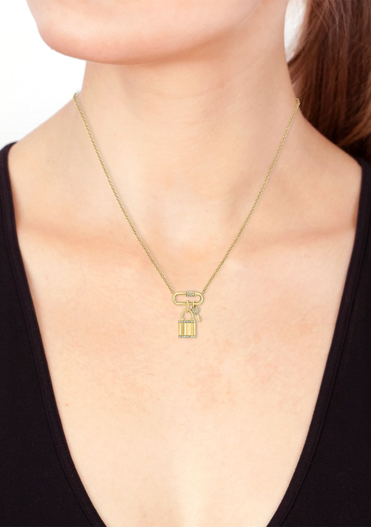 1/8 ct. t.w. Diamond Lock and Key Necklace in 14K Yellow Gold