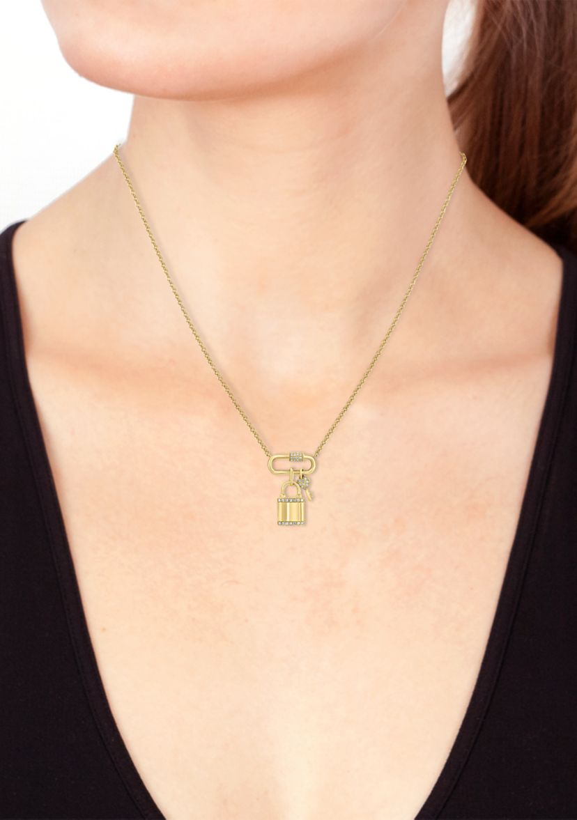 1/8 ct. t.w. Diamond Lock and Key Necklace in 14K Yellow Gold
