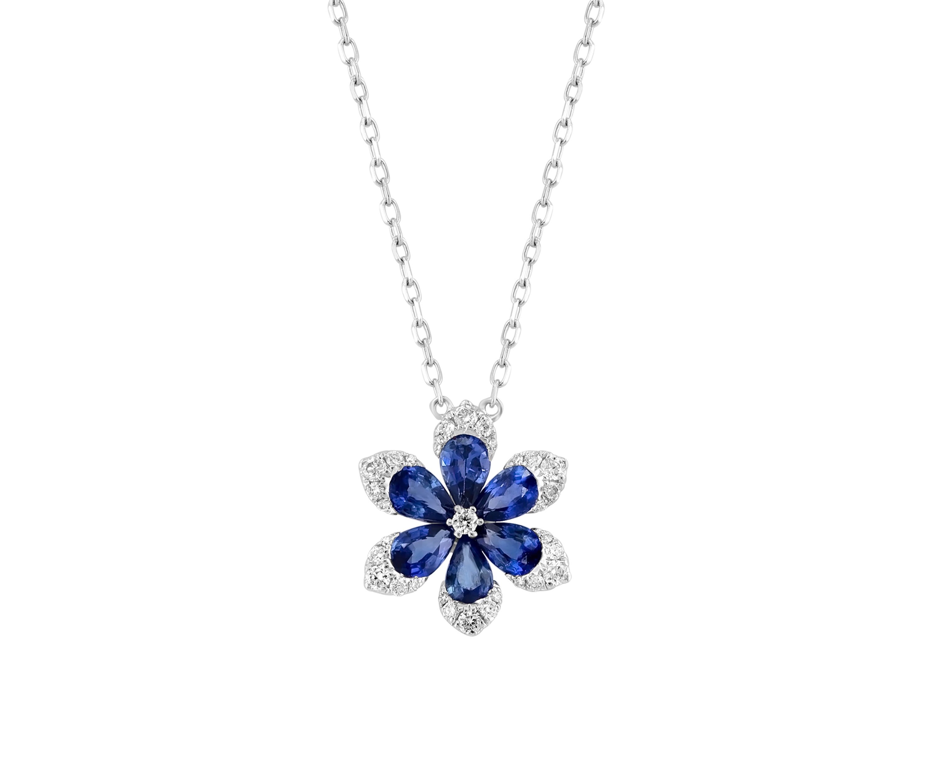 1/5 ct. t.w. Diamond and 1.71 ct. t.w. Sapphire Necklace in 14K White Gold 