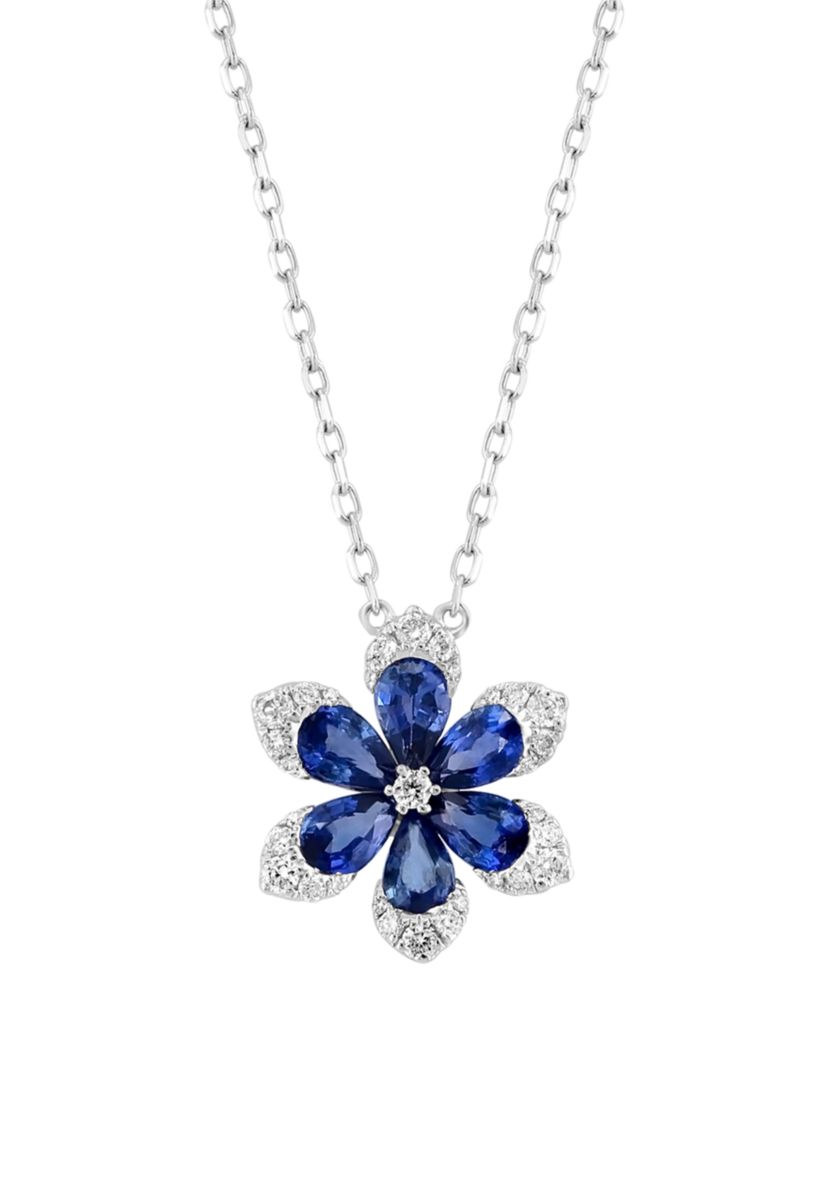 1/5 ct. t.w. Diamond and 1.71 ct. t.w. Sapphire Necklace in 14K White Gold 