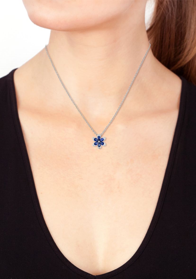 1/5 ct. t.w. Diamond and 1.71 ct. t.w. Sapphire Necklace in 14K White Gold 