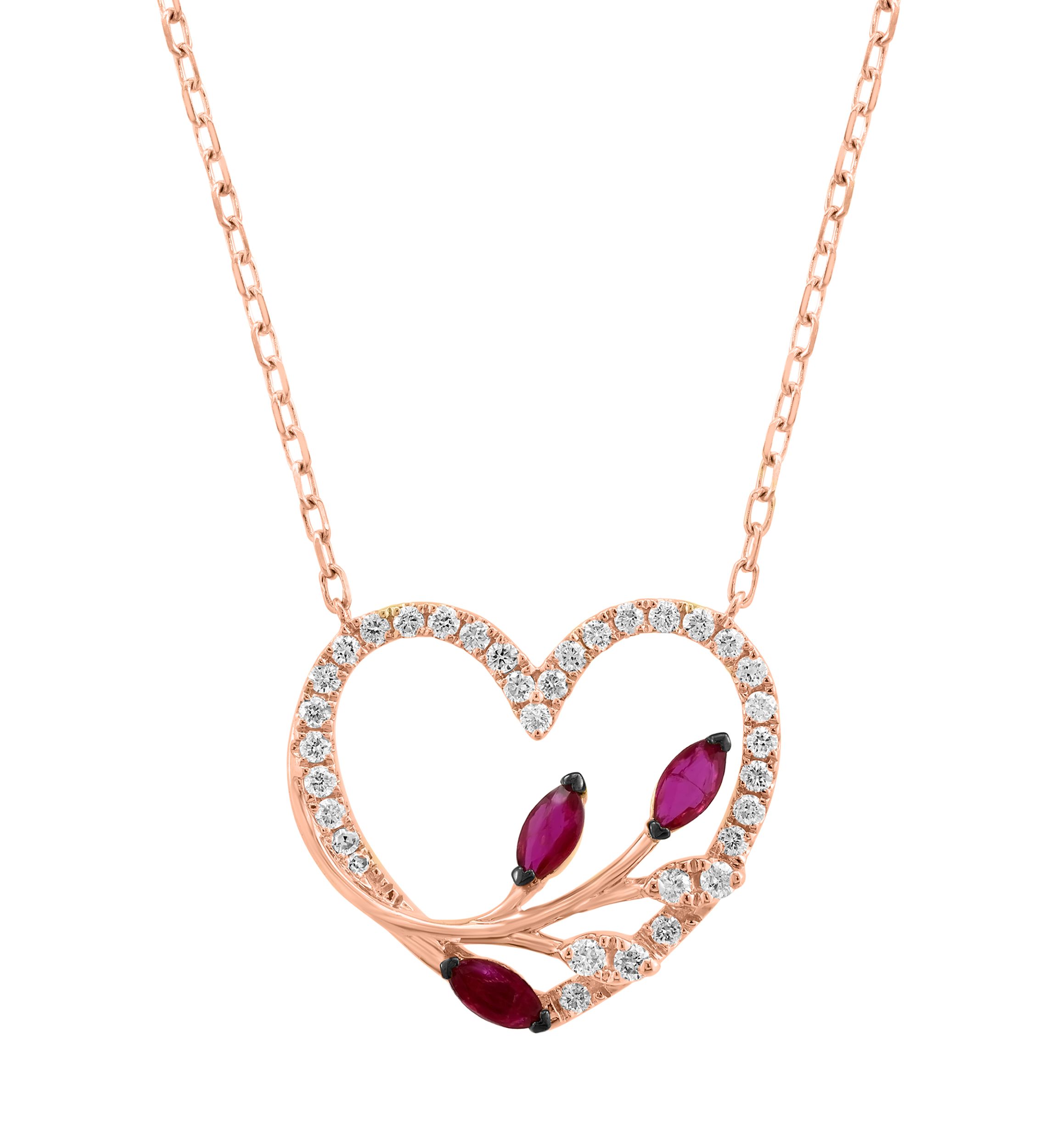 14K Rose Gold Diamond Ruby Necklace