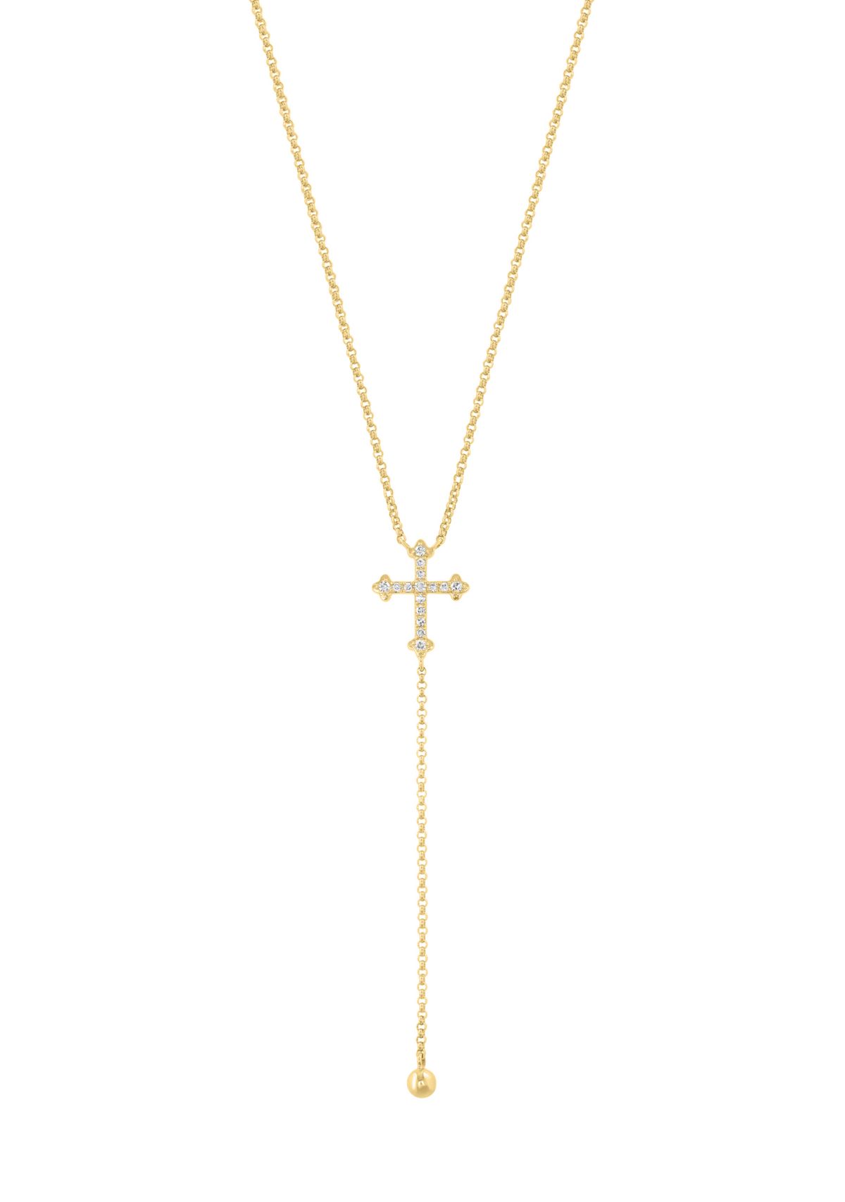 Cross Lariat Diamond Necklace in 14K Yellow Gold