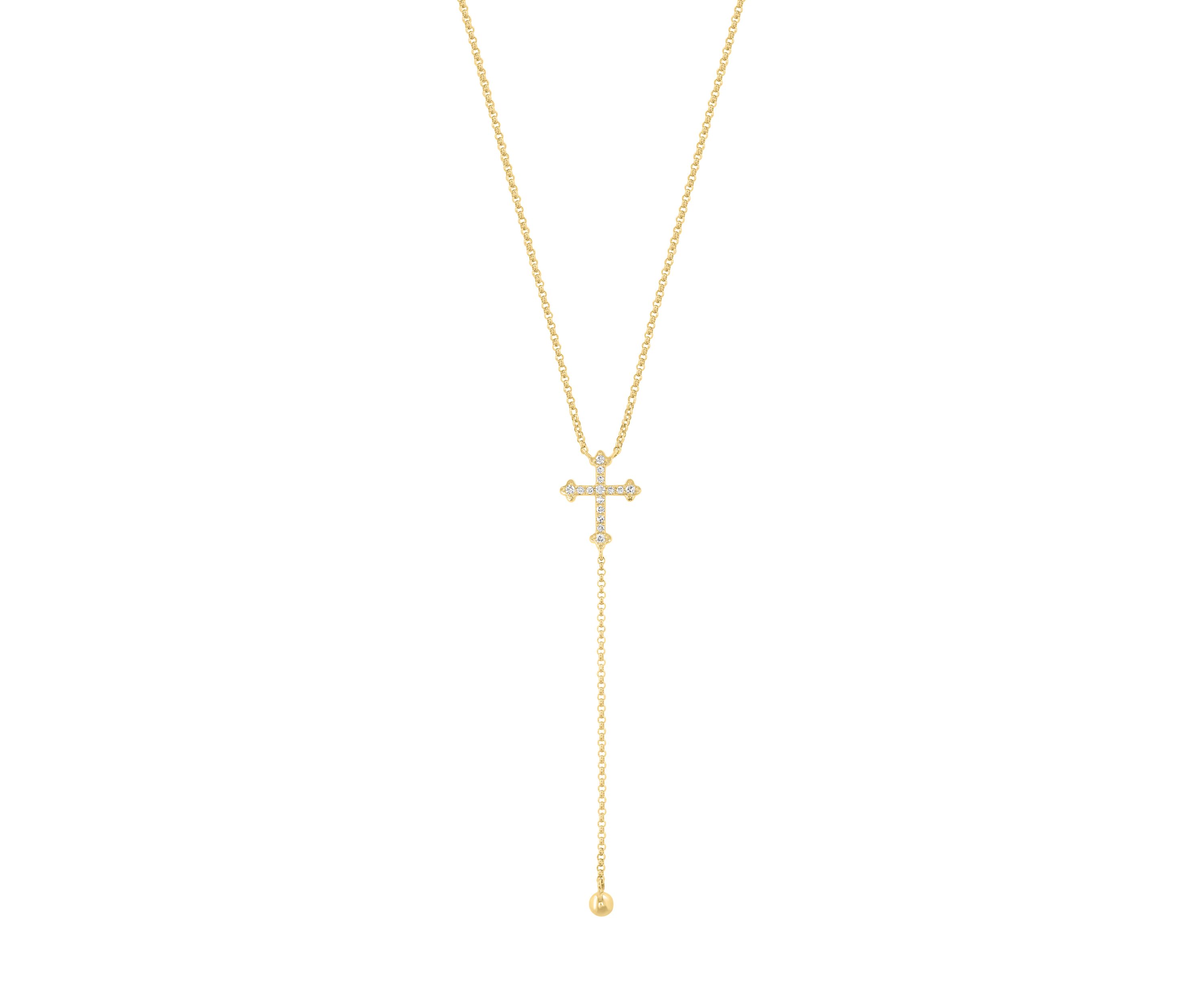 Cross Lariat Diamond Necklace in 14K Yellow Gold
