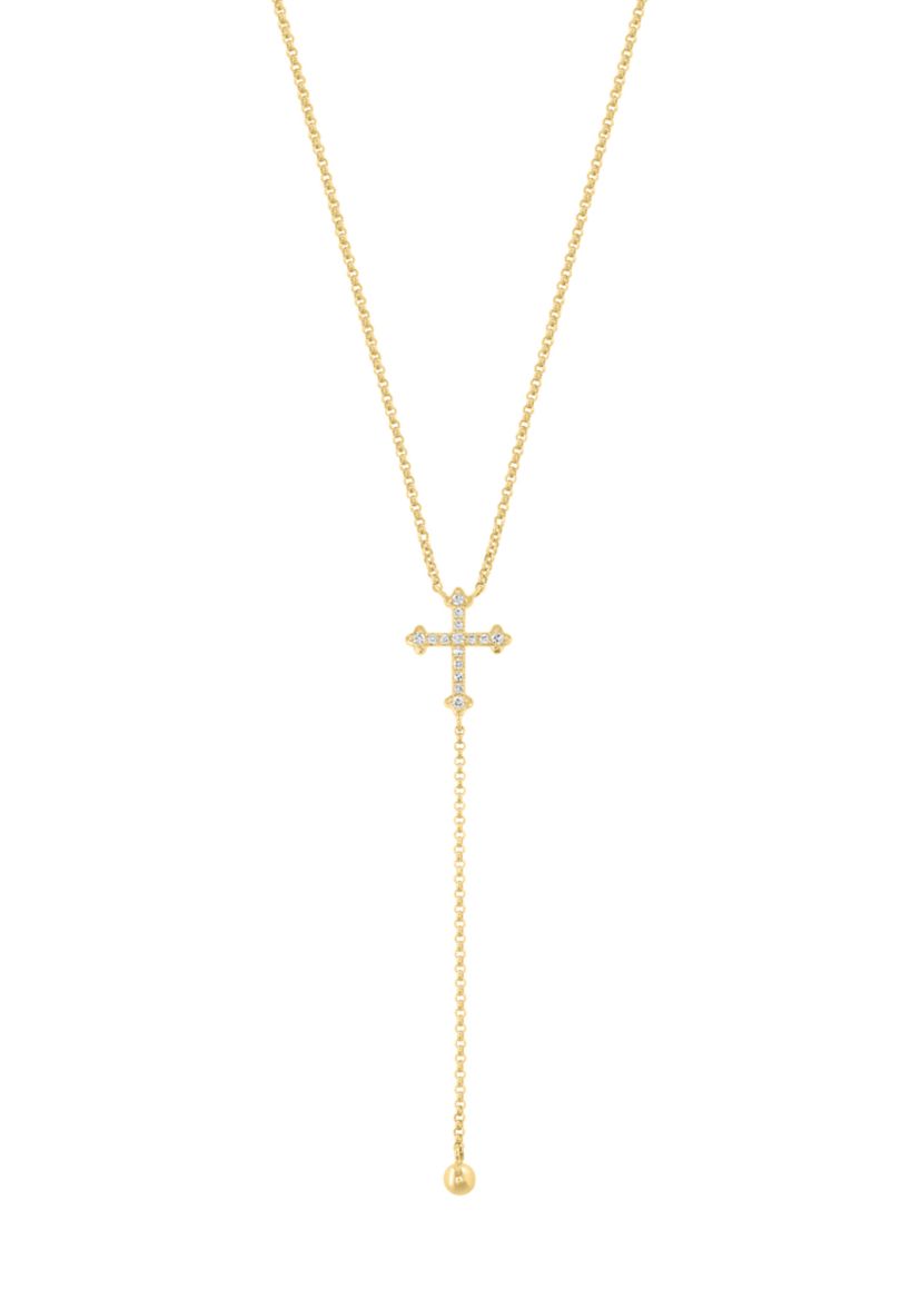 Cross Lariat Diamond Necklace in 14K Yellow Gold
