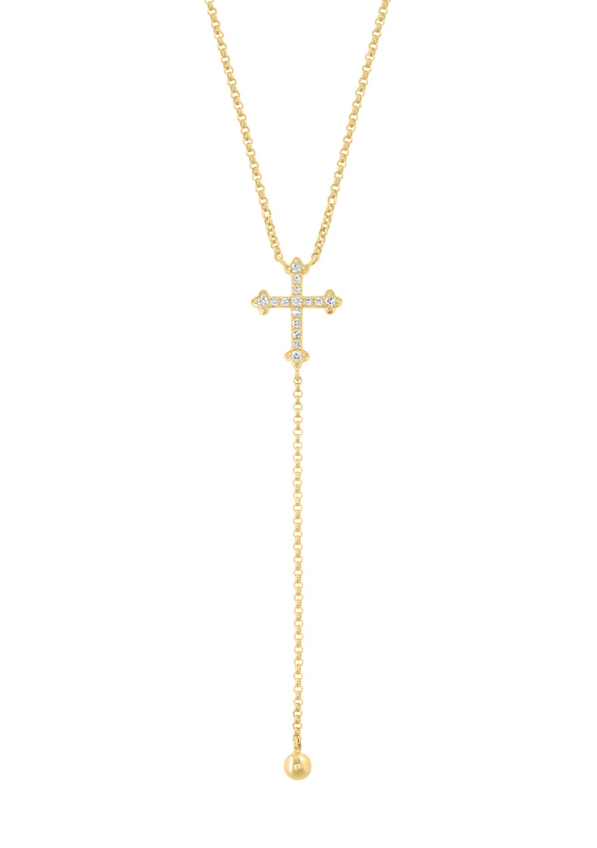 Cross Lariat Diamond Necklace in 14K Yellow Gold