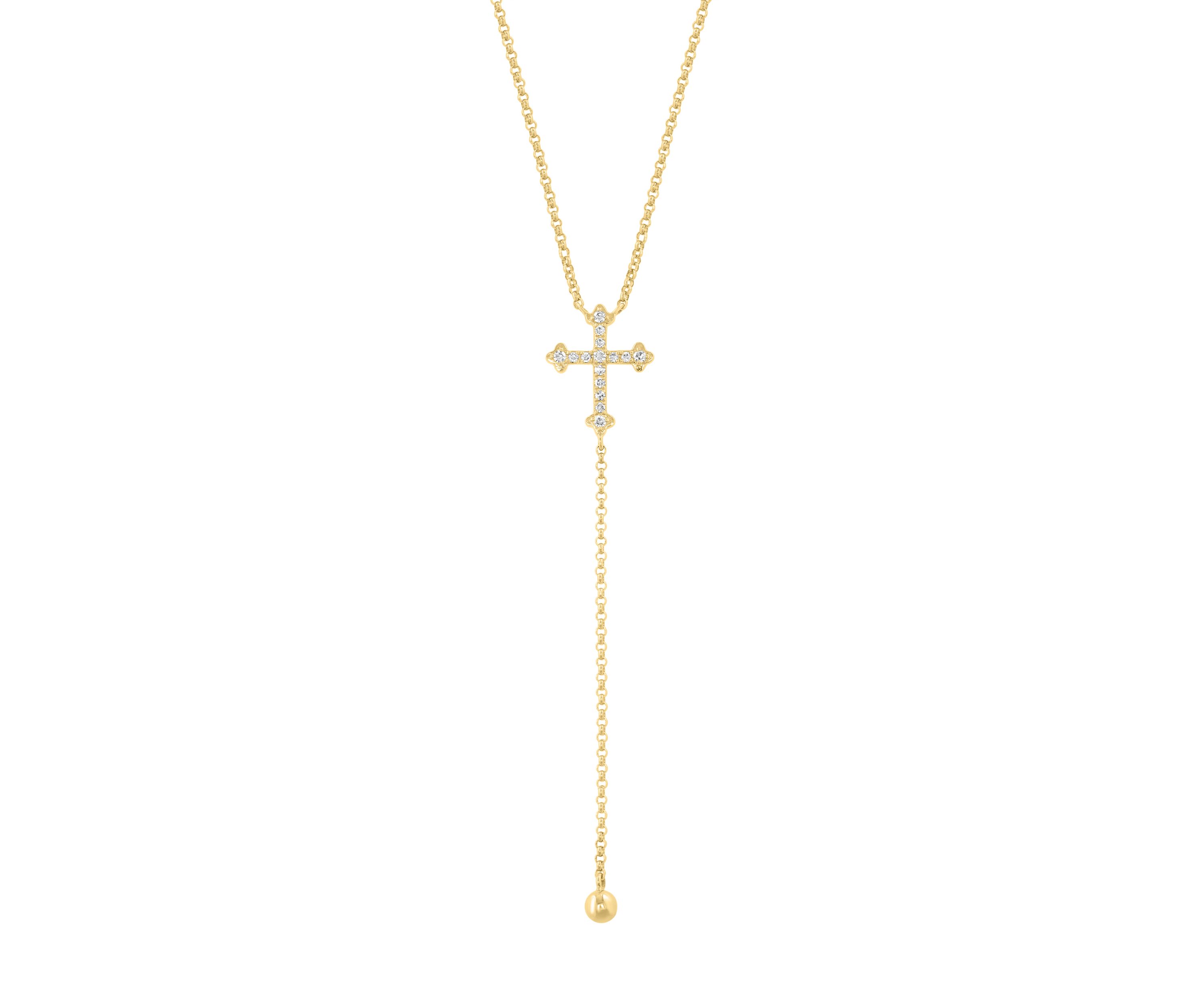 Cross Lariat Diamond Necklace in 14K Yellow Gold