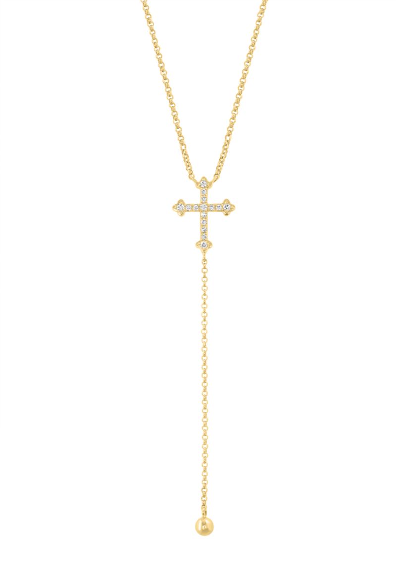 Cross Lariat Diamond Necklace in 14K Yellow Gold