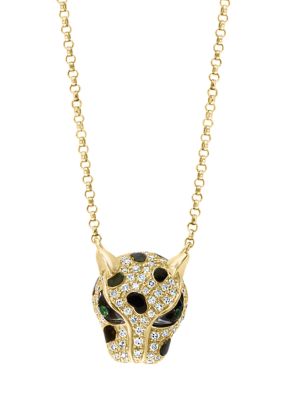 Effy 1/3 Ct. T.w. Diamond And 1/10 Ct. T.w. Tsavorite Pendant Necklace In 14K Yellow Gold