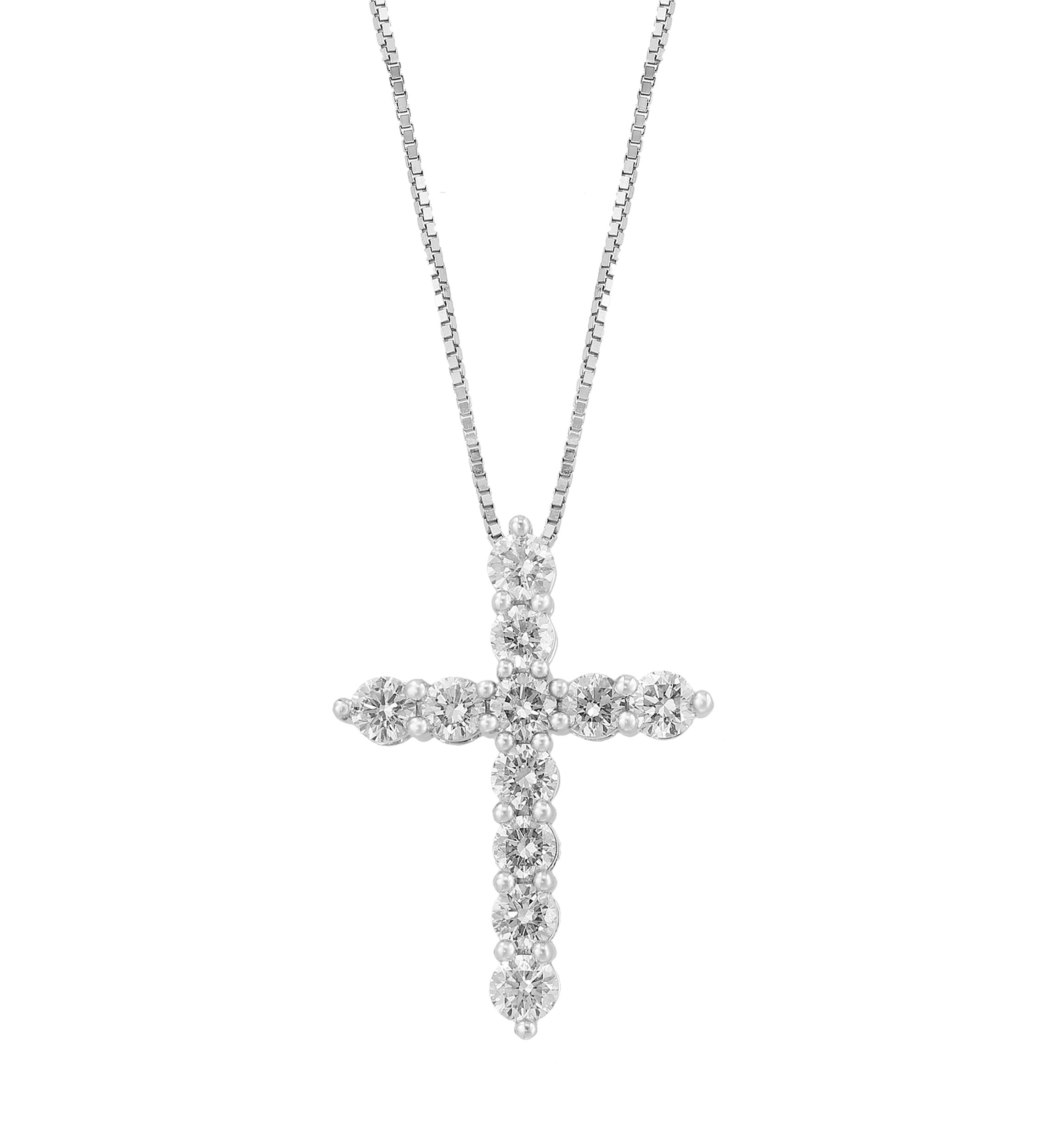 7/8 ct. t.w. Lab Grown Diamond Cross Pendant Necklace in 14K White Gold 