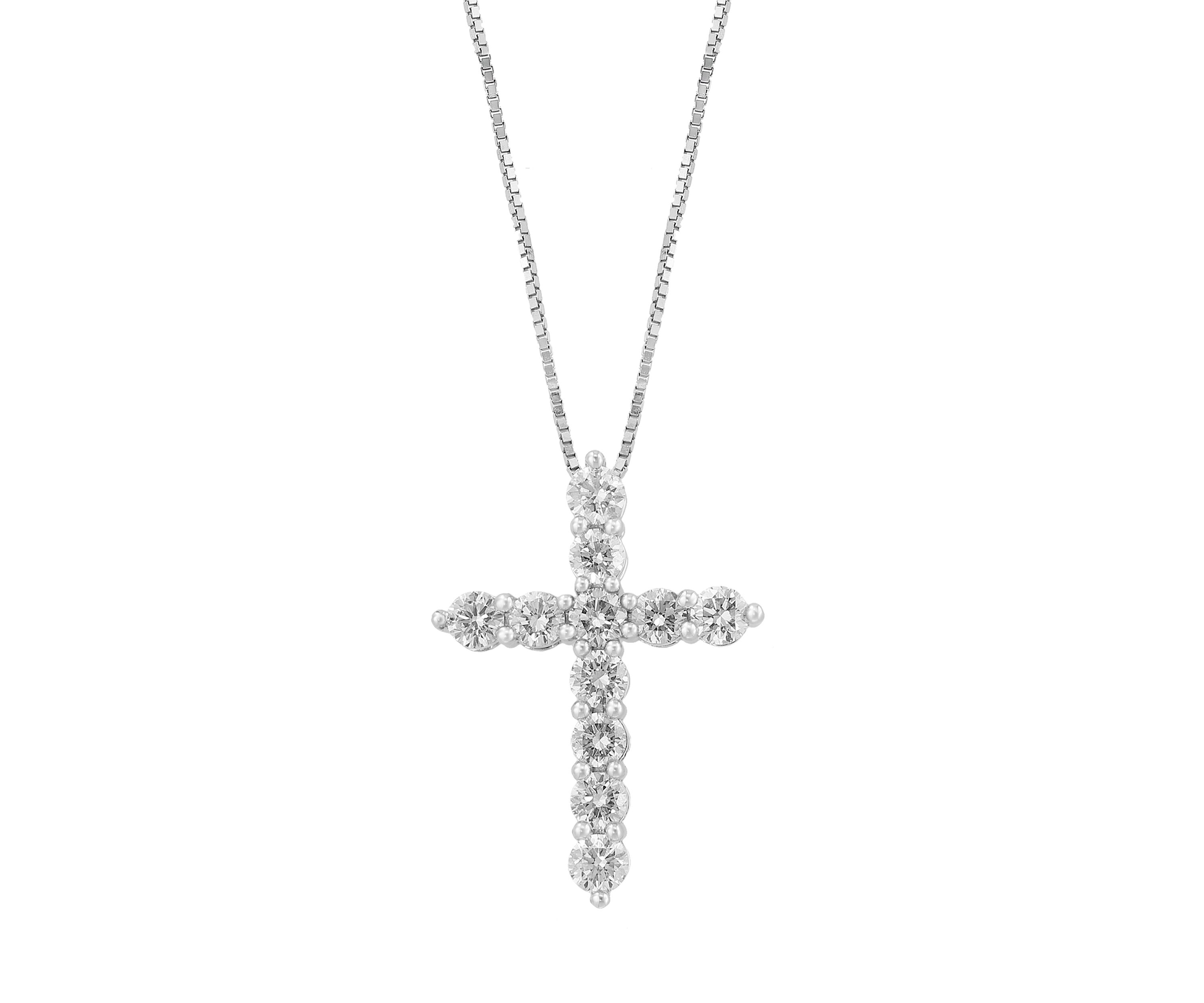 7/8 ct. t.w. Lab Grown Diamond Cross Pendant Necklace in 14K White Gold 