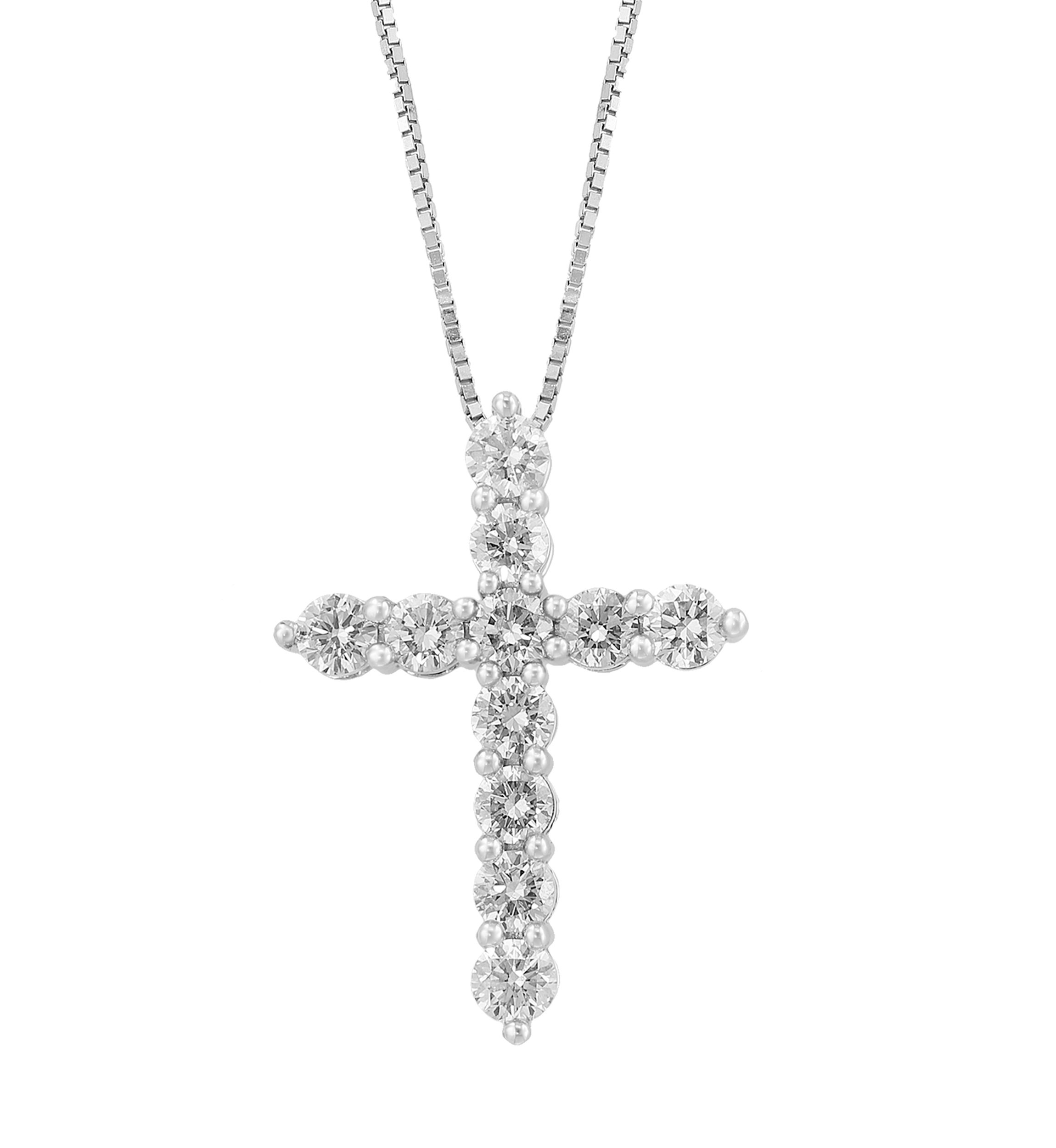 7/8 ct. t.w. Lab Grown Diamond Cross Pendant Necklace in 14K White Gold 