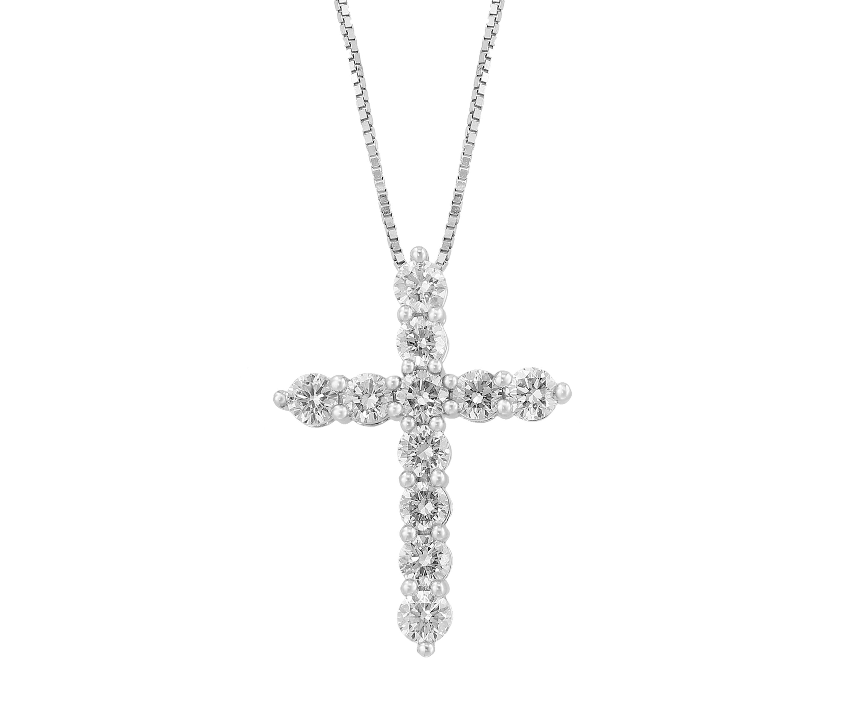 7/8 ct. t.w. Lab Grown Diamond Cross Pendant Necklace in 14K White Gold 