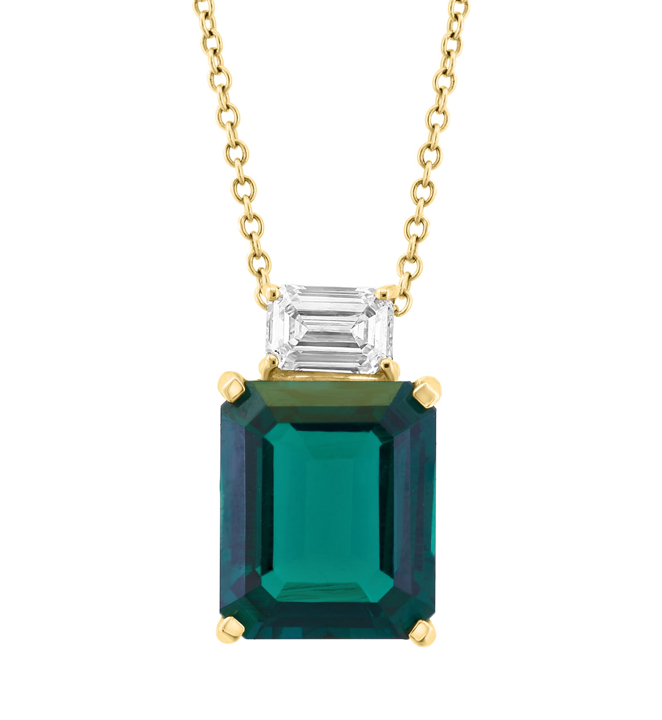 Lab Grown Diamond and Emerald Pendant Necklace in 14K Yellow Gold