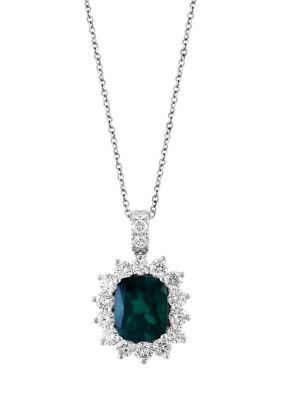 Effy 1.43 ct. t.w. Lab Created Diamond, 4.18 ct. t.w. Lab Created Emerald Pendant Necklace in 14K White Gold, 16 in -  0191120882734