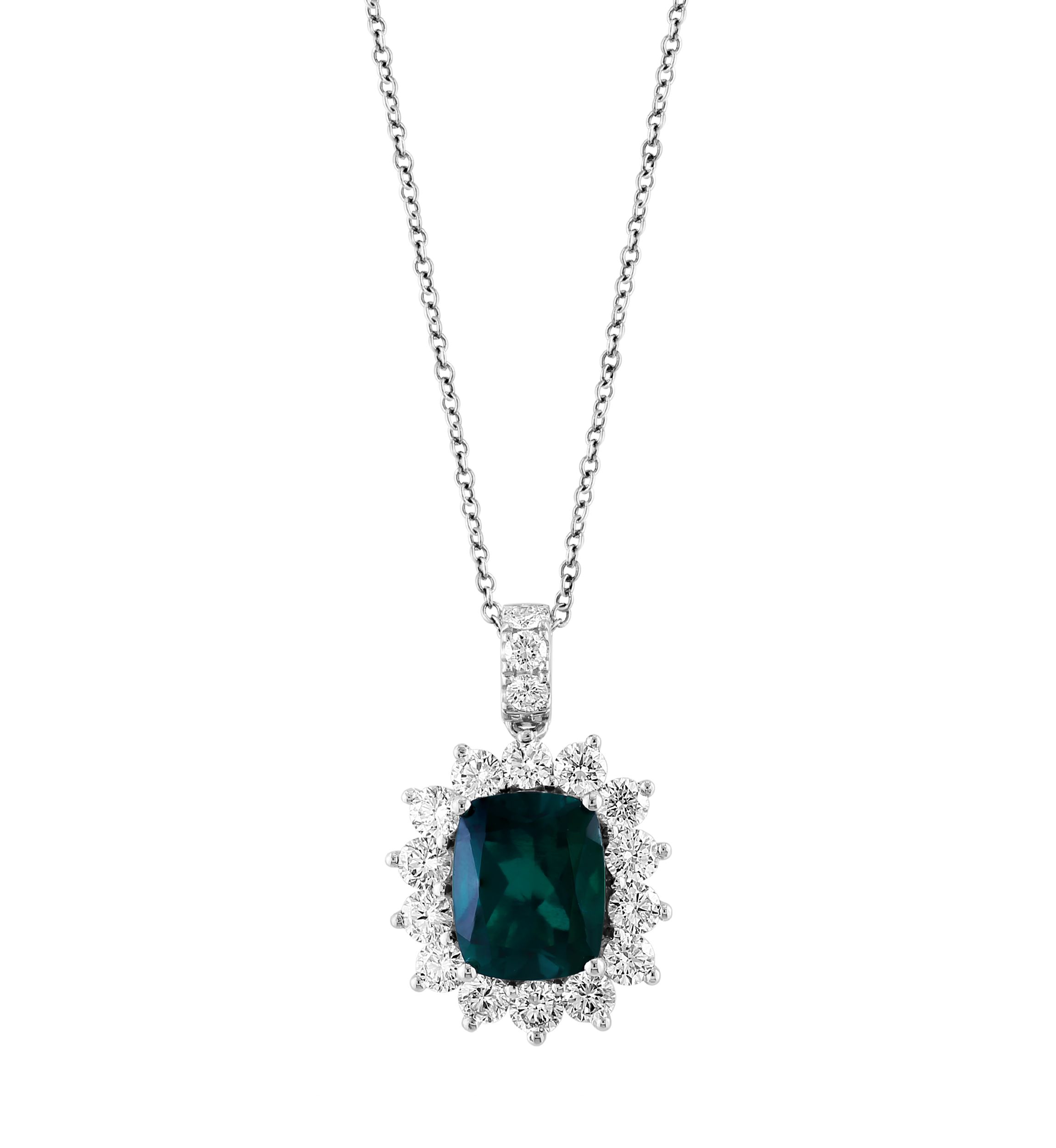 1.43 ct. t.w. Lab Created Diamond, 4.18 ct. t.w. Lab Created Emerald Pendant Necklace in 14K White Gold
