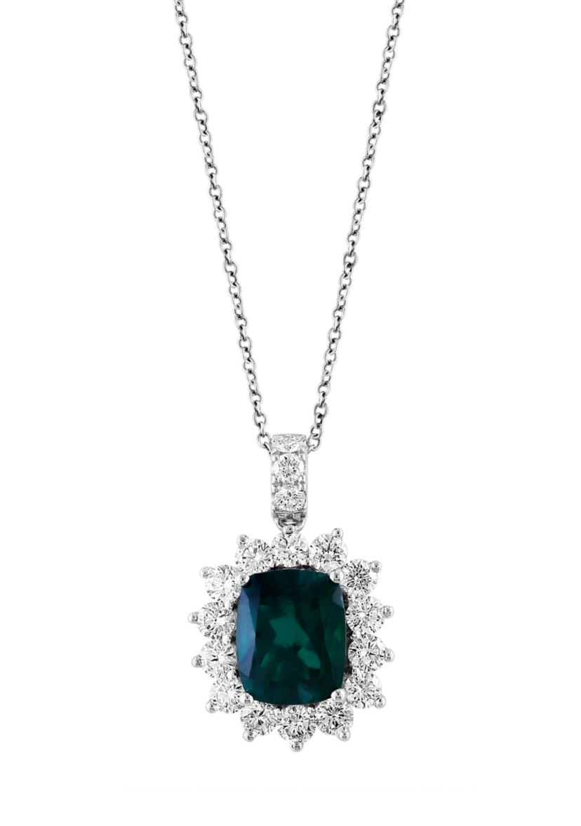 1.43 ct. t.w. Lab Created Diamond, 4.18 ct. t.w. Lab Created Emerald Pendant Necklace in 14K White Gold