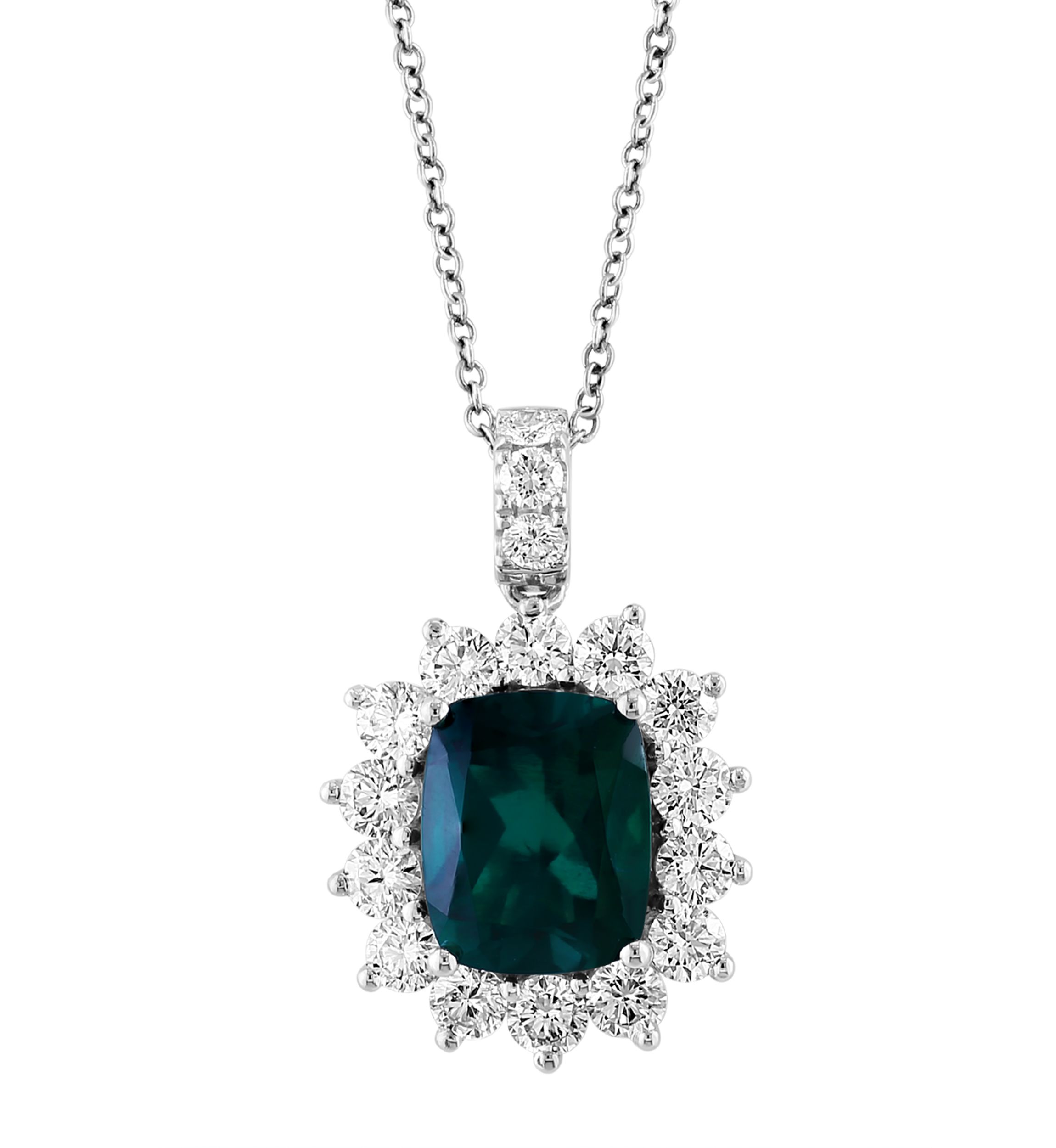 1.43 ct. t.w. Lab Created Diamond, 4.18 ct. t.w. Lab Created Emerald Pendant Necklace in 14K White Gold