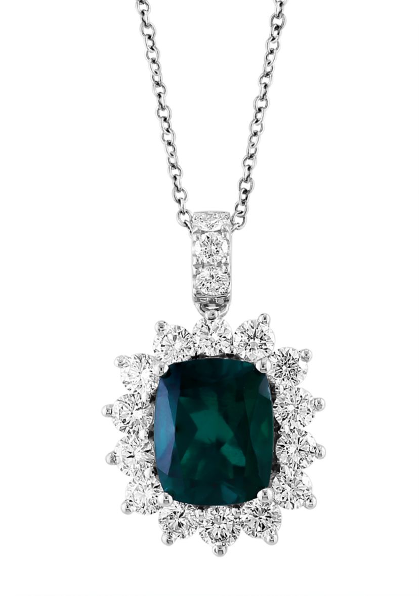 1.43 ct. t.w. Lab Created Diamond, 4.18 ct. t.w. Lab Created Emerald Pendant Necklace in 14K White Gold