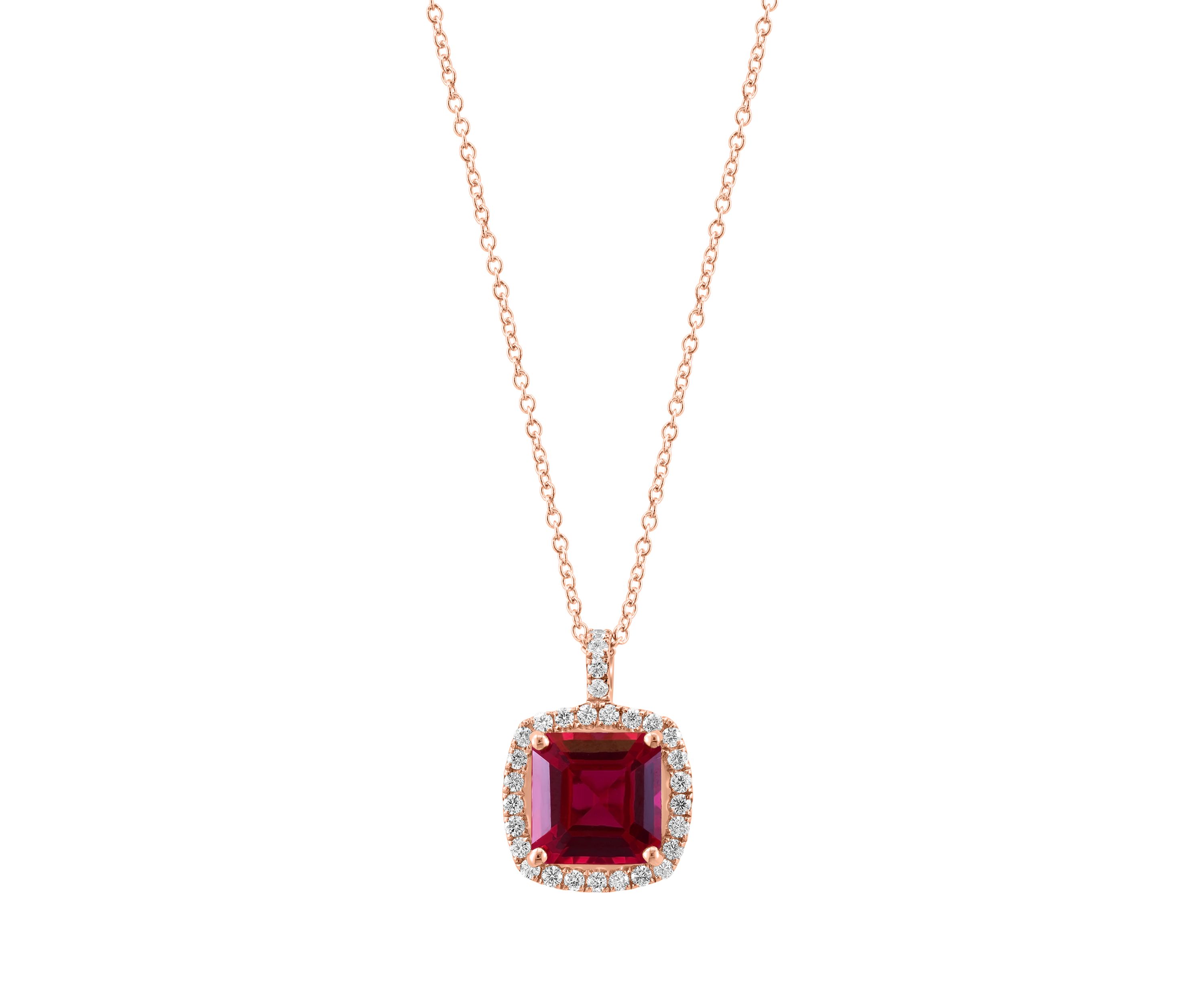 Lab Grown Ruby Pendant Necklace in 14K Rose Gold