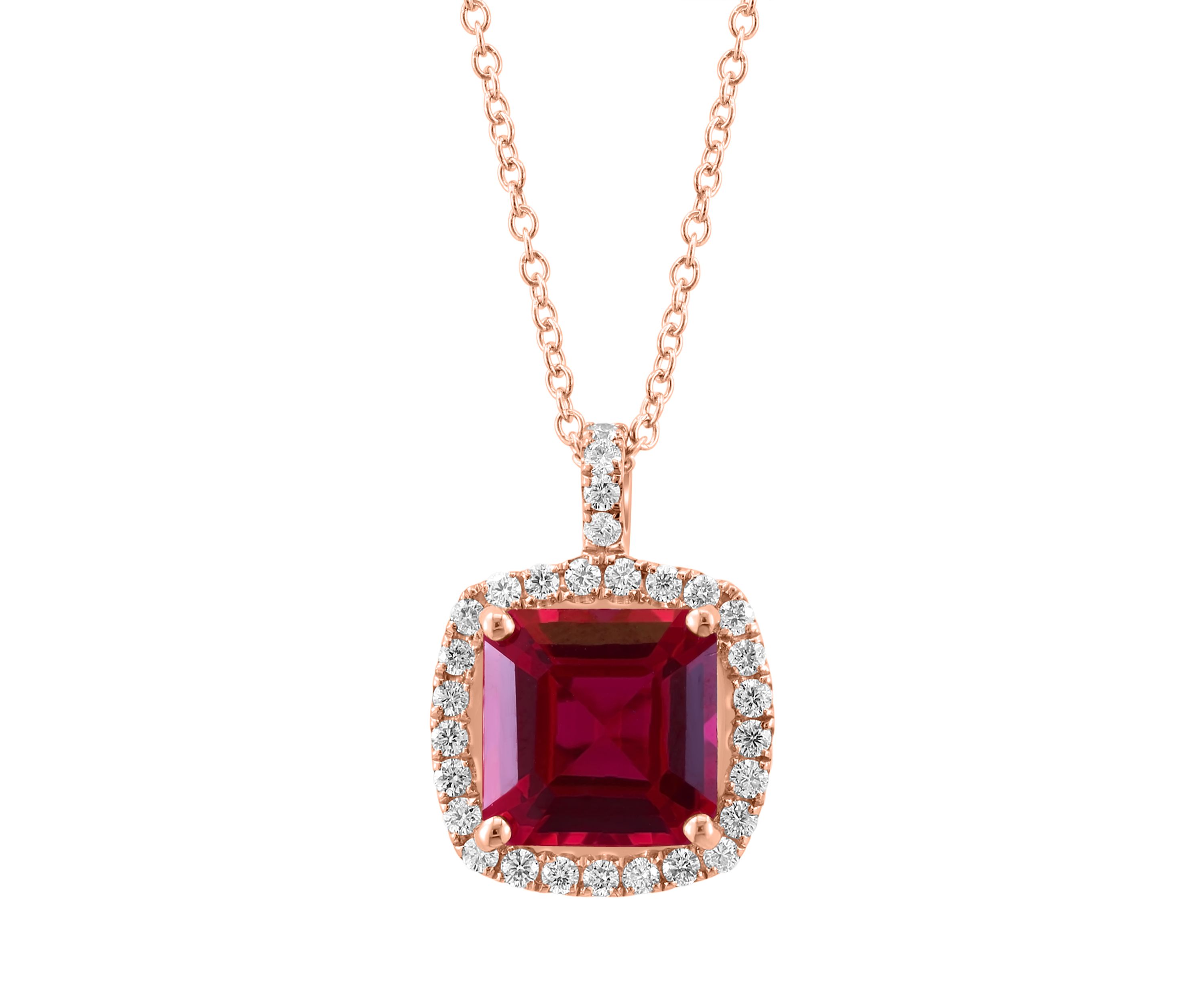 Lab Grown Ruby Pendant Necklace in 14K Rose Gold